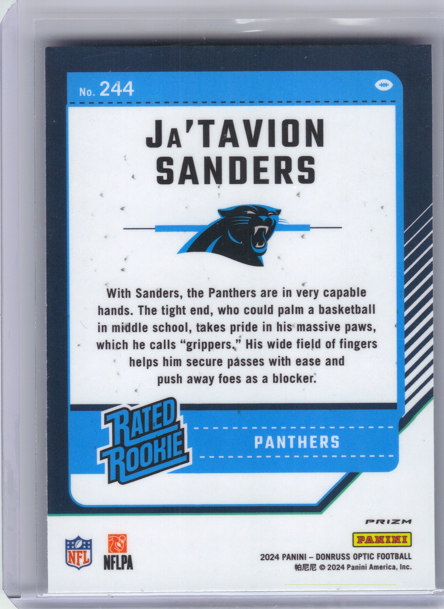 2024 Donruss Optic #244 Ja'Tavion Sanders Blue Hyper Carolina Panthers
