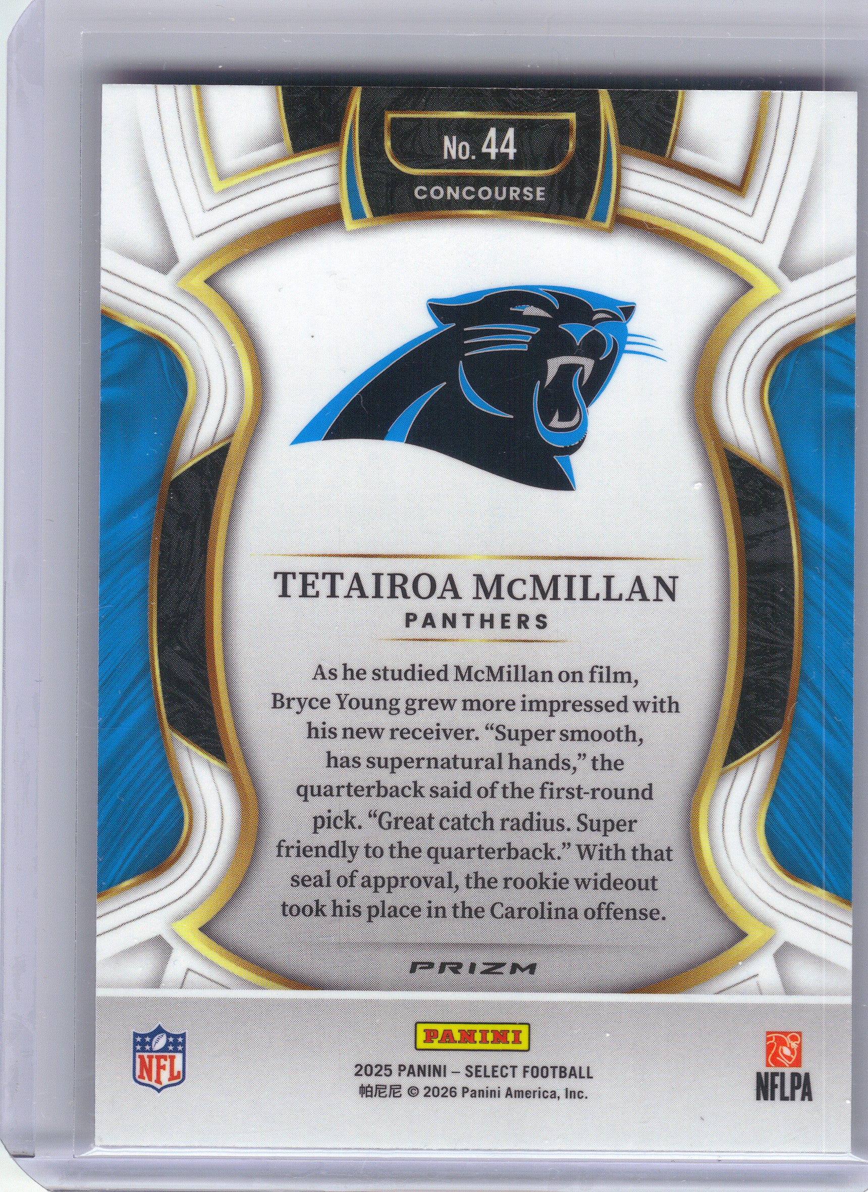 2025 Panini Select #44 Tetairoa McMillan Pink Prizm Shock Carolina Panthers RC