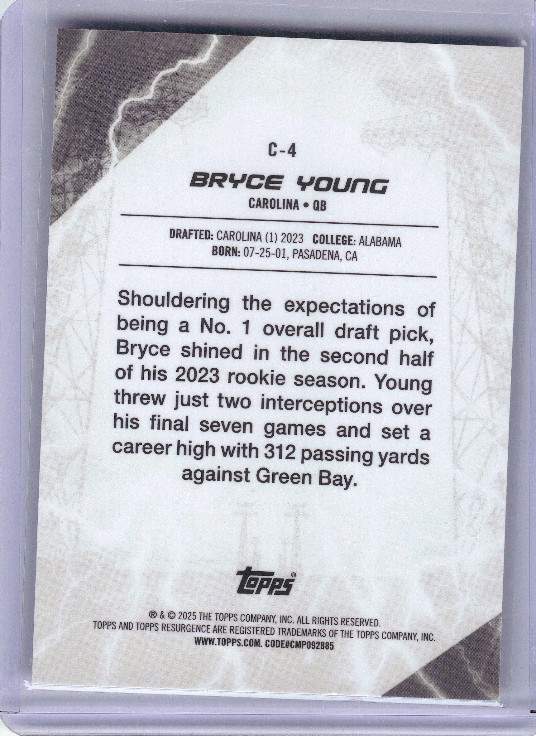 2024 Topps Resurgence #C-4 Bryce Young Conductors Blue Surge #/99 Carolina Panthers SN