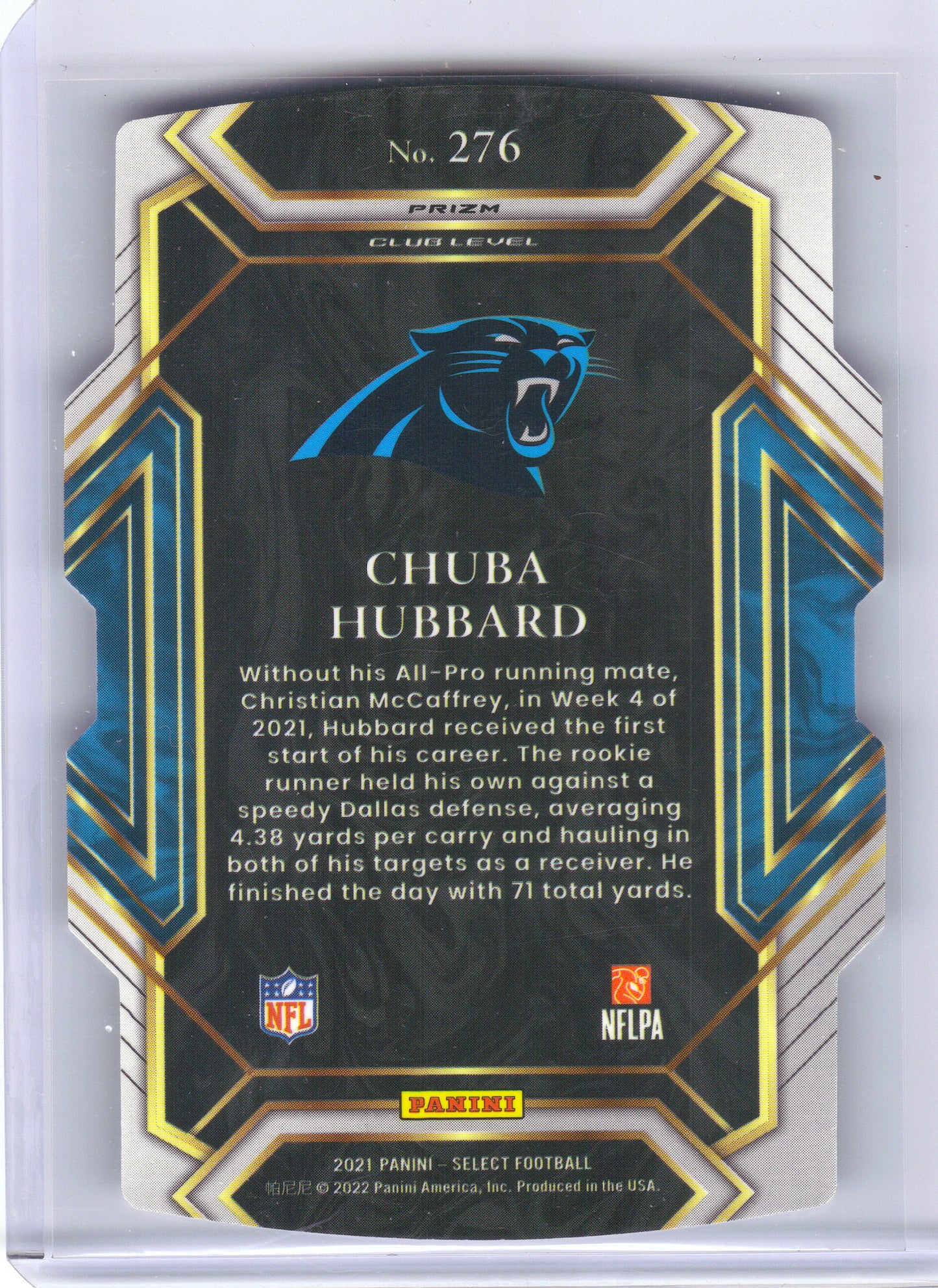 2021 Panini Select #276 Chuba Hubbard Silver Prizm Die Cut Carolina Panthers RC