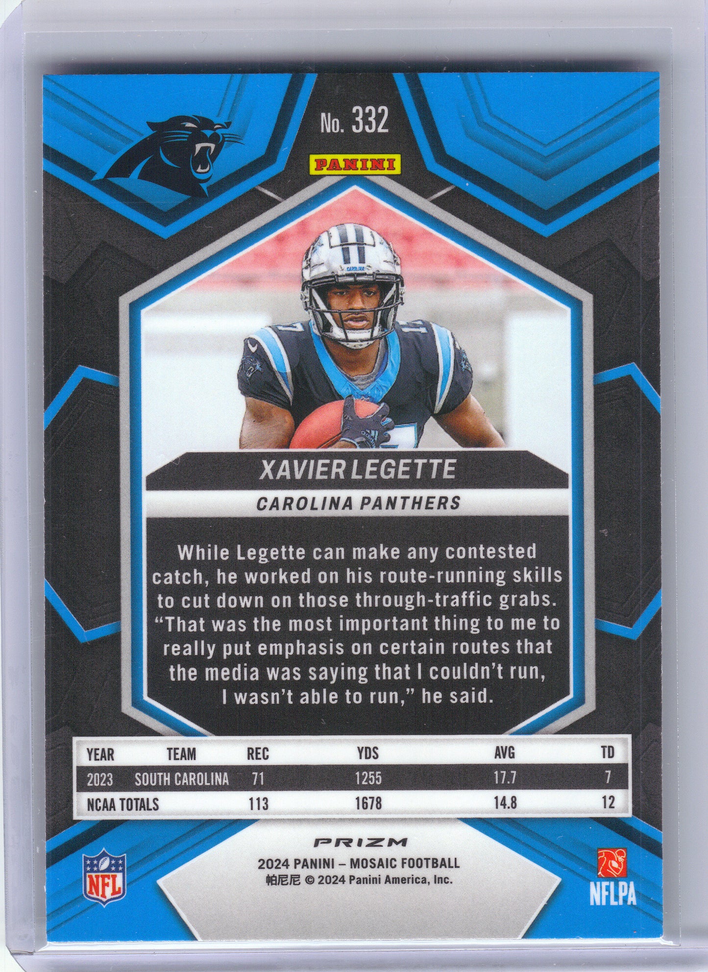 2024 Panini Mosaic #332 Xavier Legette Mosaic Green Carolina Panthers