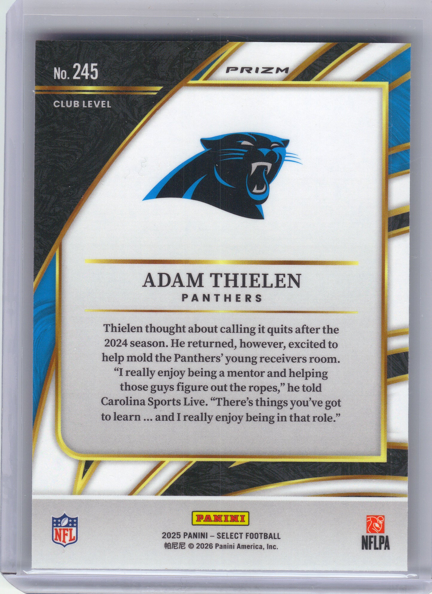 2025 Panini Select #245 Adam Thielen Pink Prizm Shock Carolina Panthers