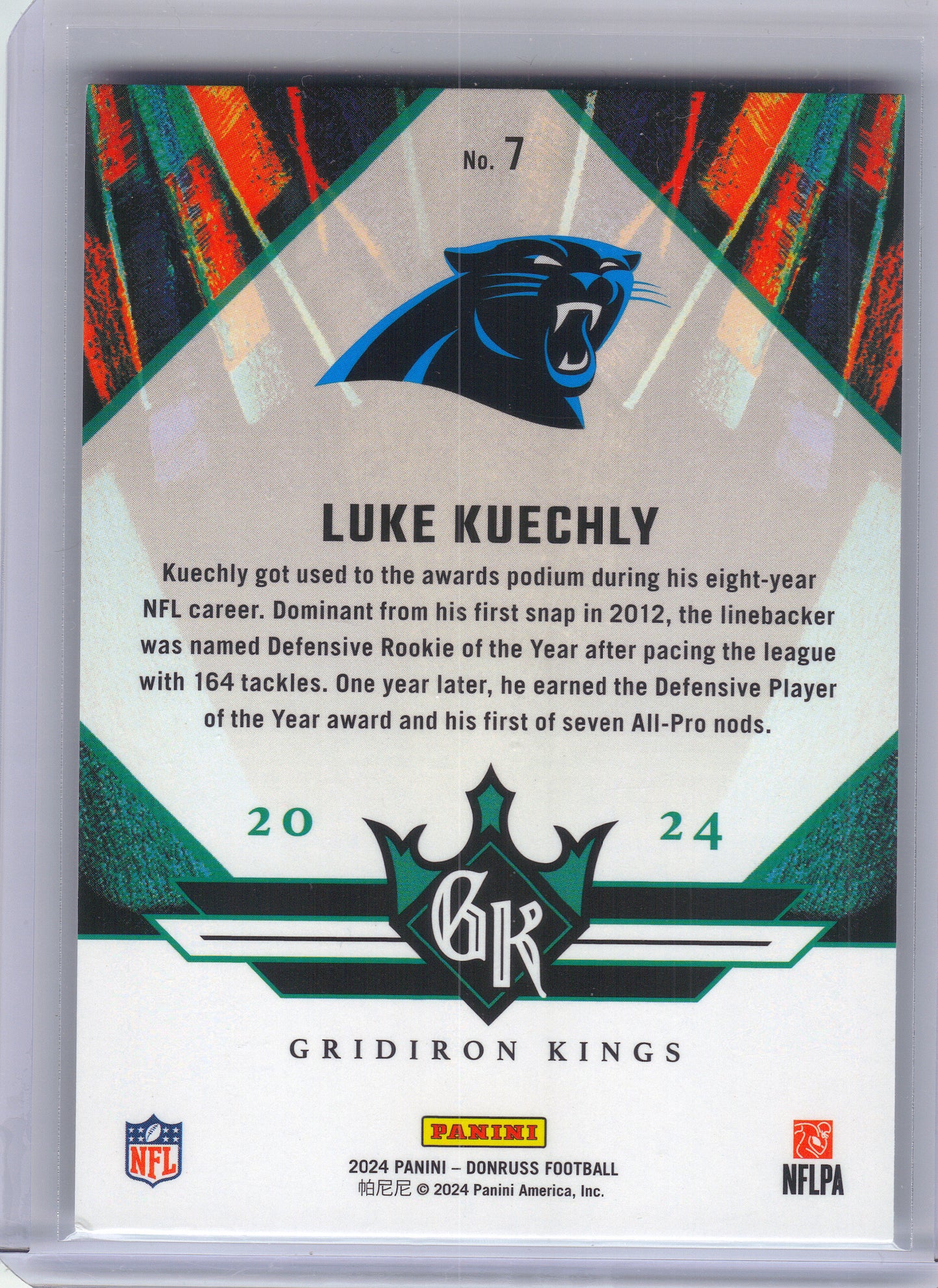 2024 Donruss #7 Luke Kuechly All-Time Gridiron Kings Carolina Panthers