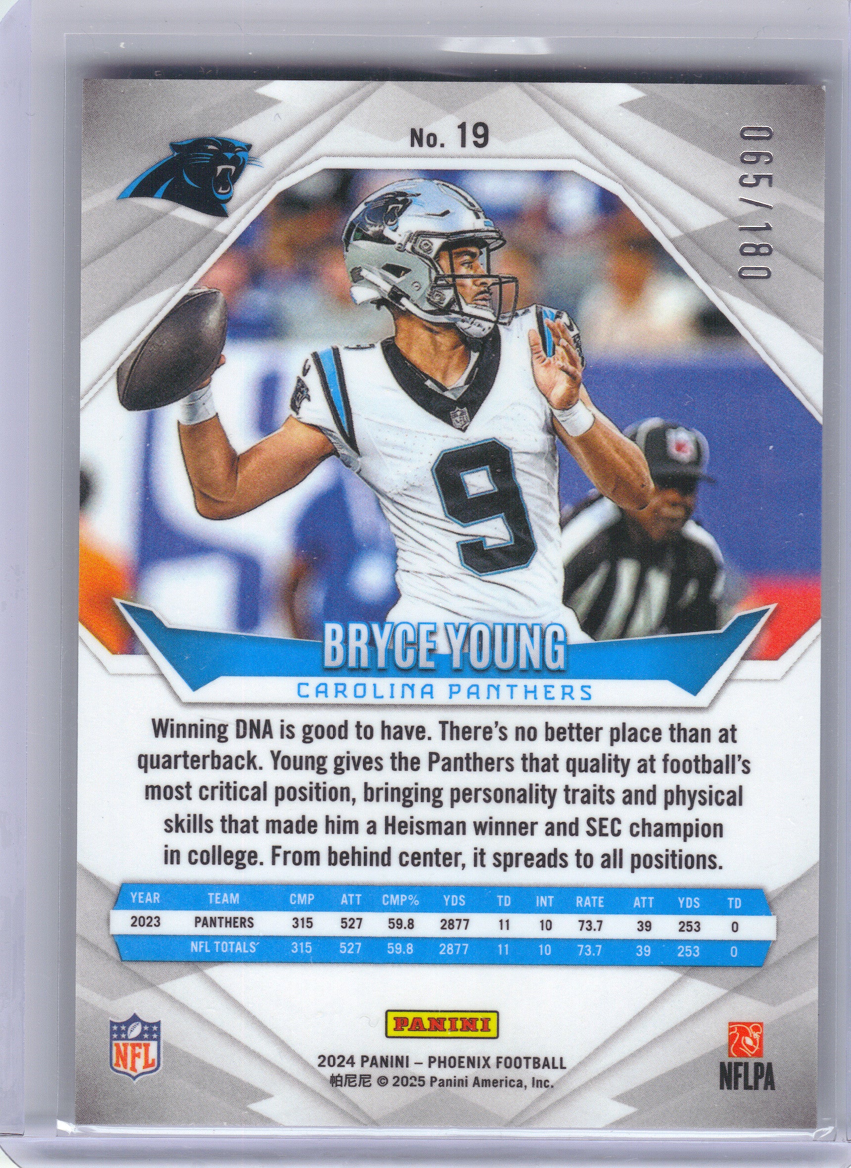 2024 Panini Phoenix #19 Bryce Young Stars #/180 Carolina Panthers SN
