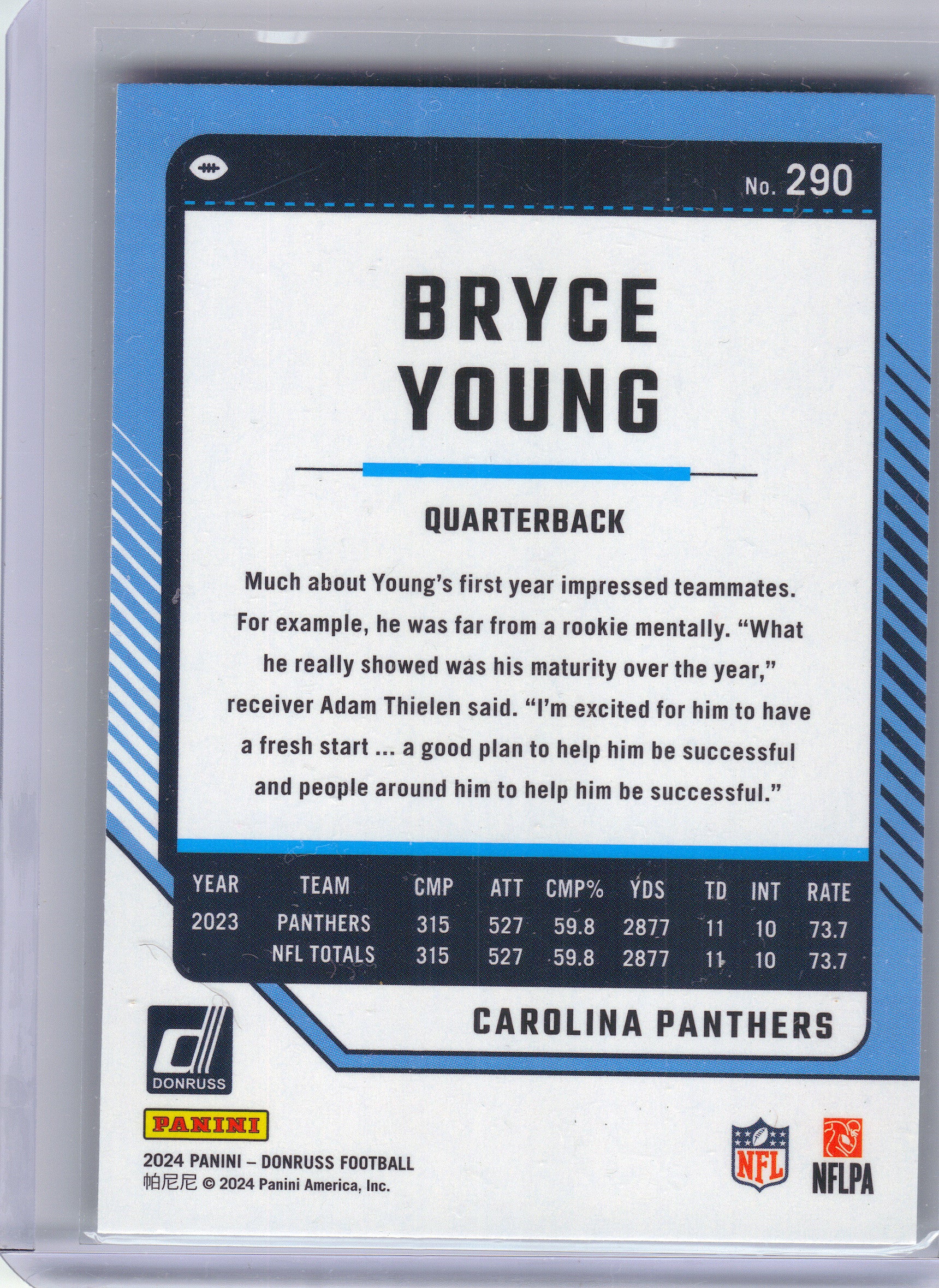 2024 Donruss #290 Bryce Young Press Proof Green Carolina Panthers