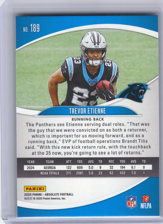 2025 Panini Absolute #189 Trevor Etienne Purple Carolina Panthers RC