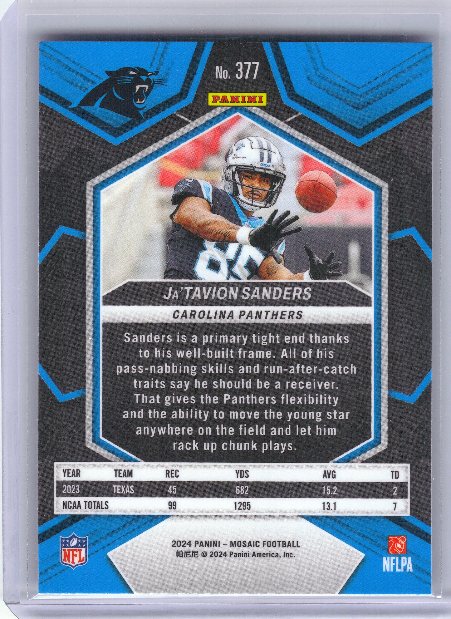 2024 Panini Mosaic #377 Ja'Tavion Sanders Carolina Panthers RC