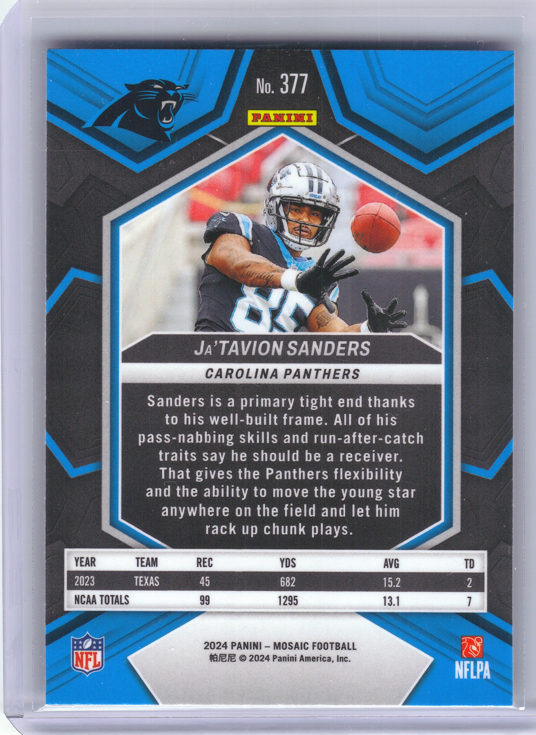 2024 Panini Mosaic #377 Ja'Tavion Sanders Carolina Panthers RC