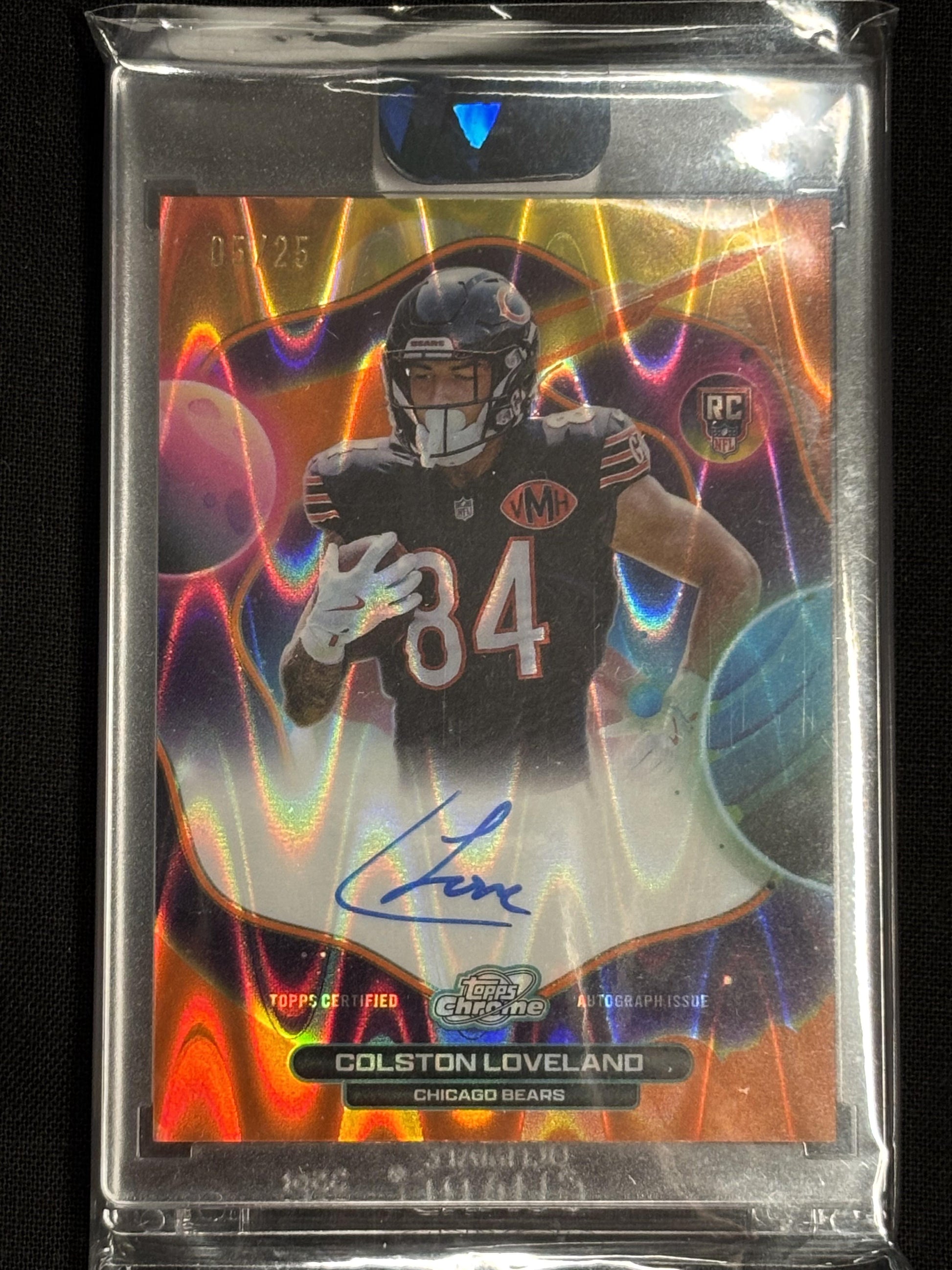 2025 Topps Chrome Cosmic #FFS-CL Colston Loveland First Flight Signatures Orange Galactic Refractor #/25 Chicago Bears SN,AU
