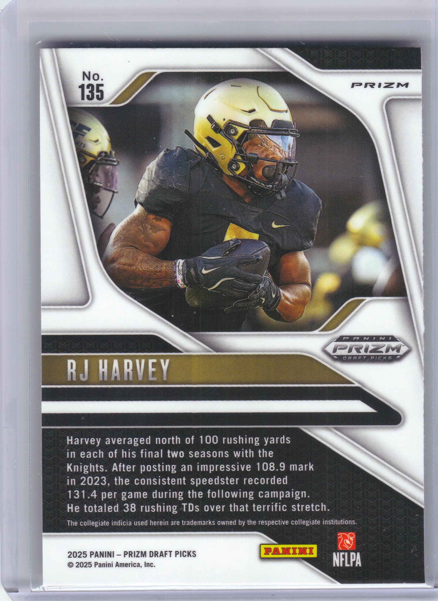 2025 Panini Prizm Draft Picks #135 RJ Harvey Prizms Gold Ice UCF Knights