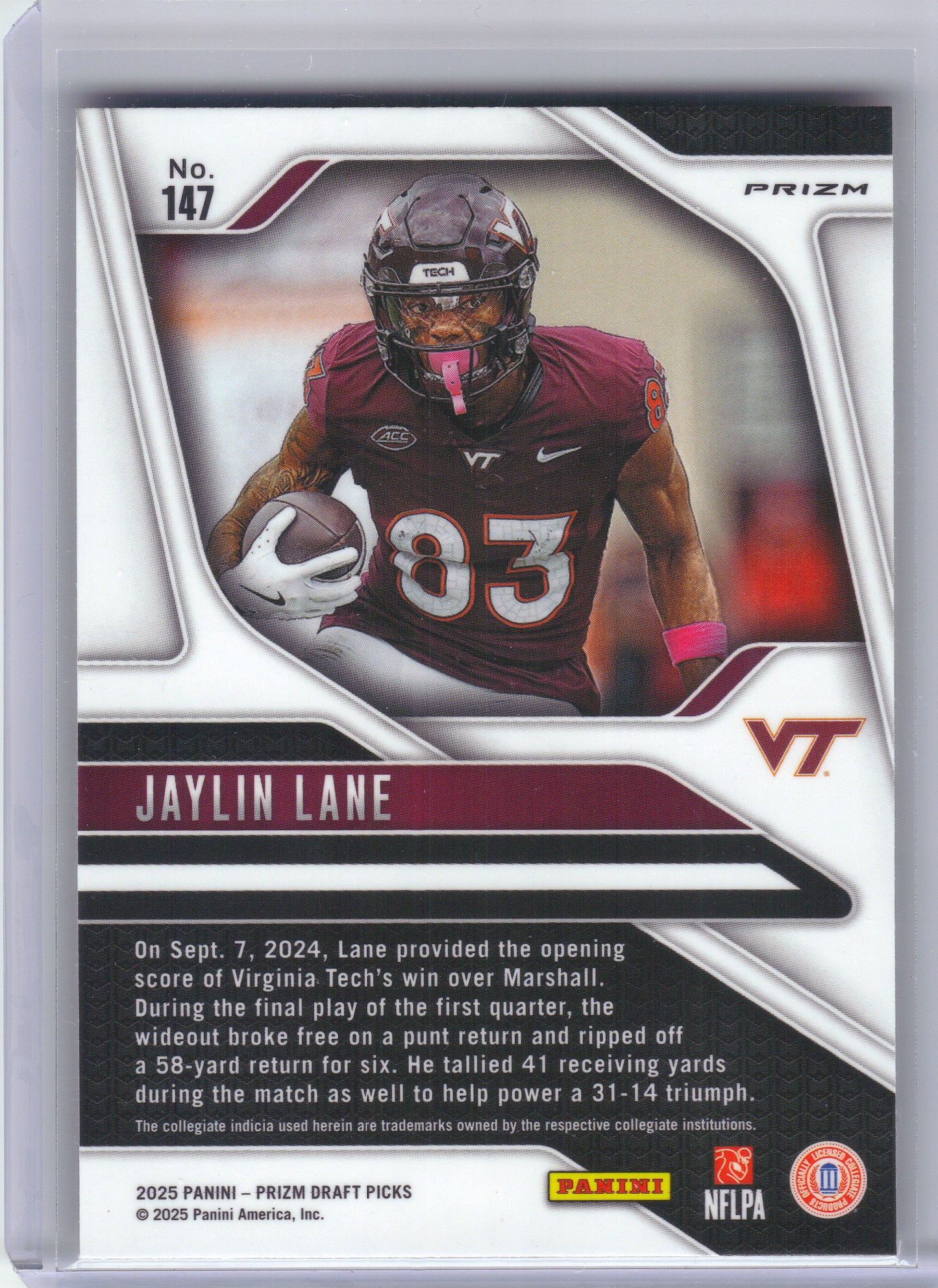 2025 Panini Prizm Draft Picks #147 Jaylin Lane Prizms Gold Ice Virginia Tech Hokies