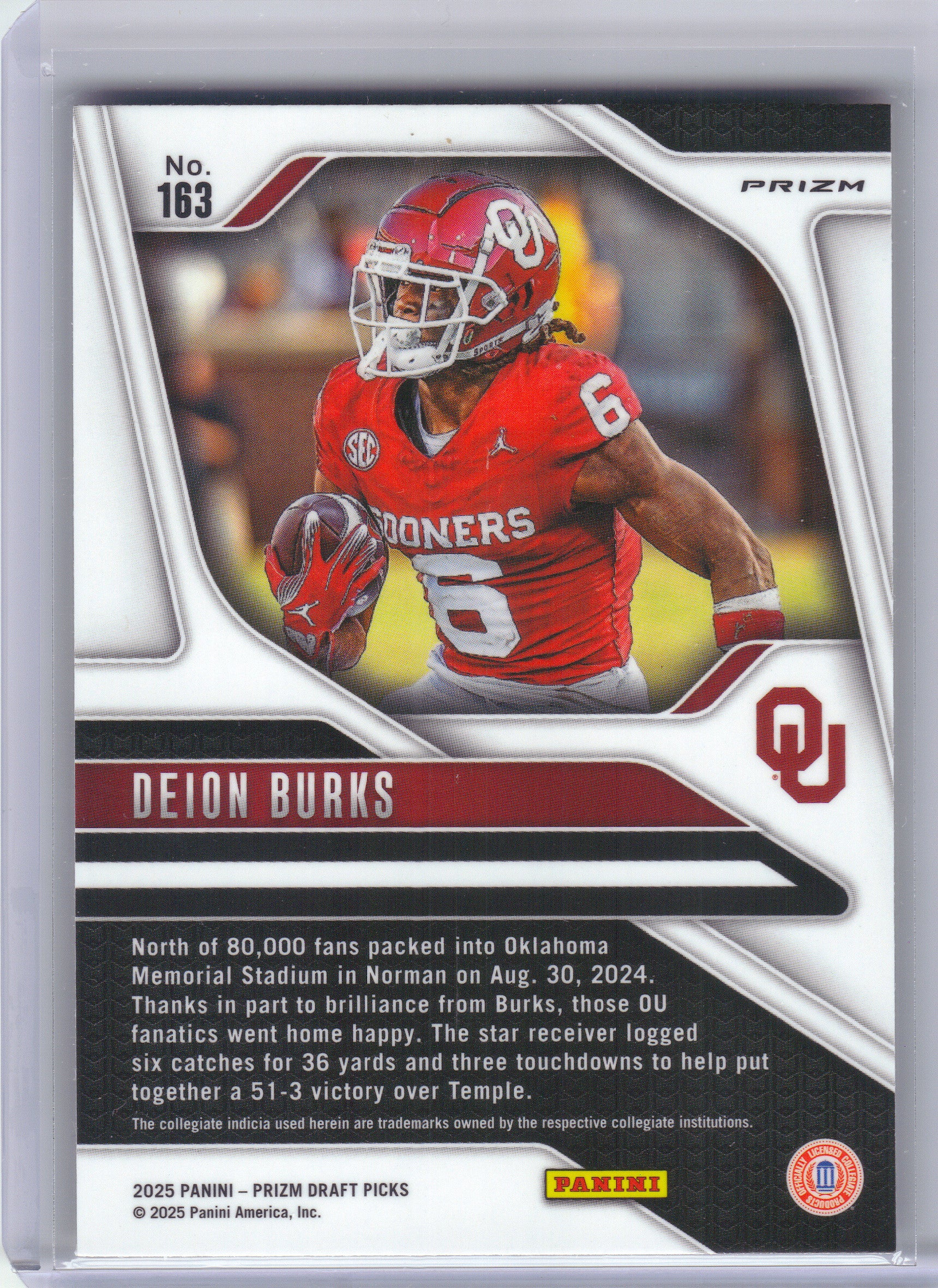 2025 Panini Prizm Draft Picks #163 Deion Burks Prizms Gold Ice Oklahoma Sooners