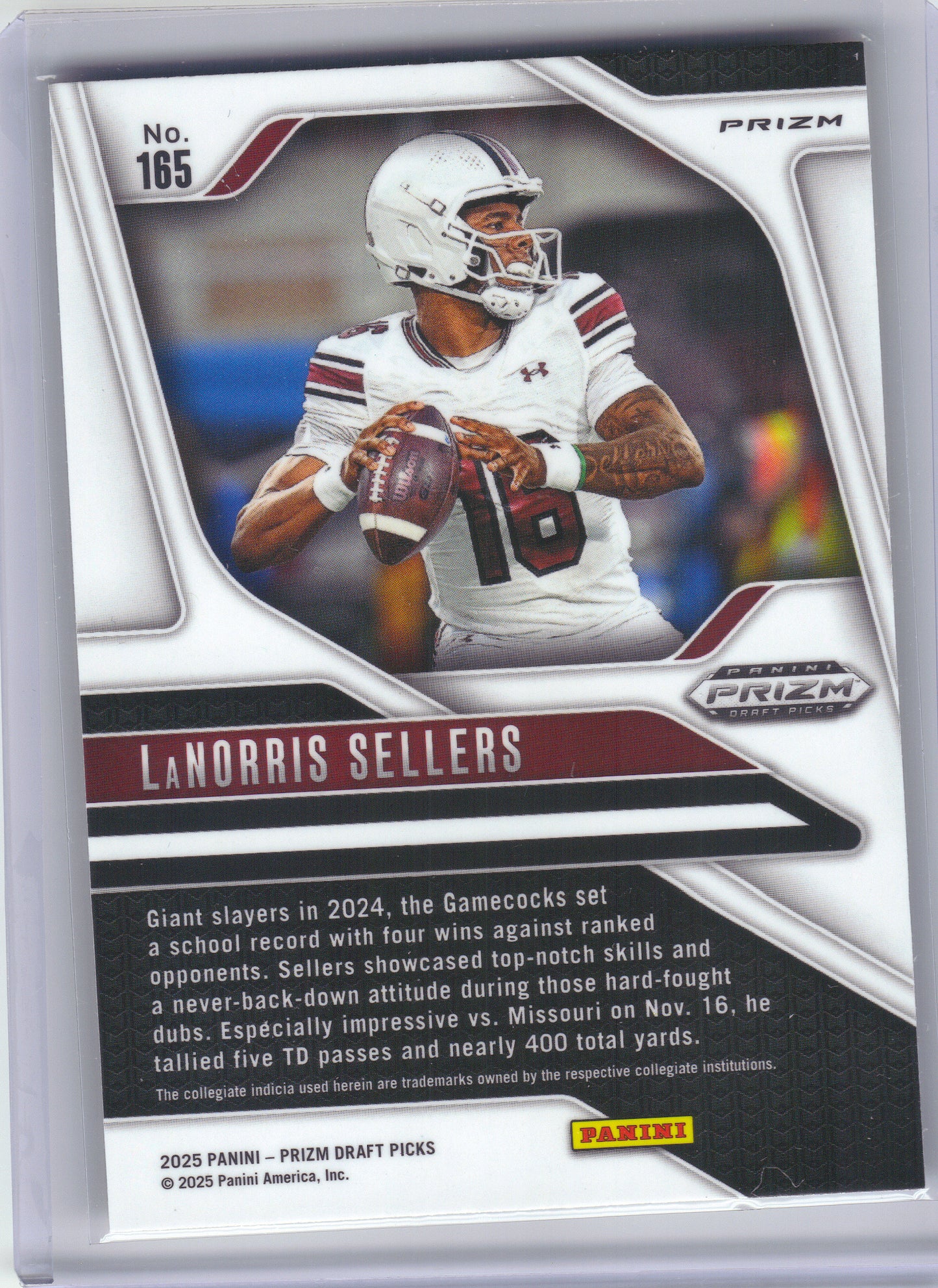 2025 Panini Prizm Draft Picks #165 LaNorris Sellers Prizms Gold Ice South Carolina Gamecocks