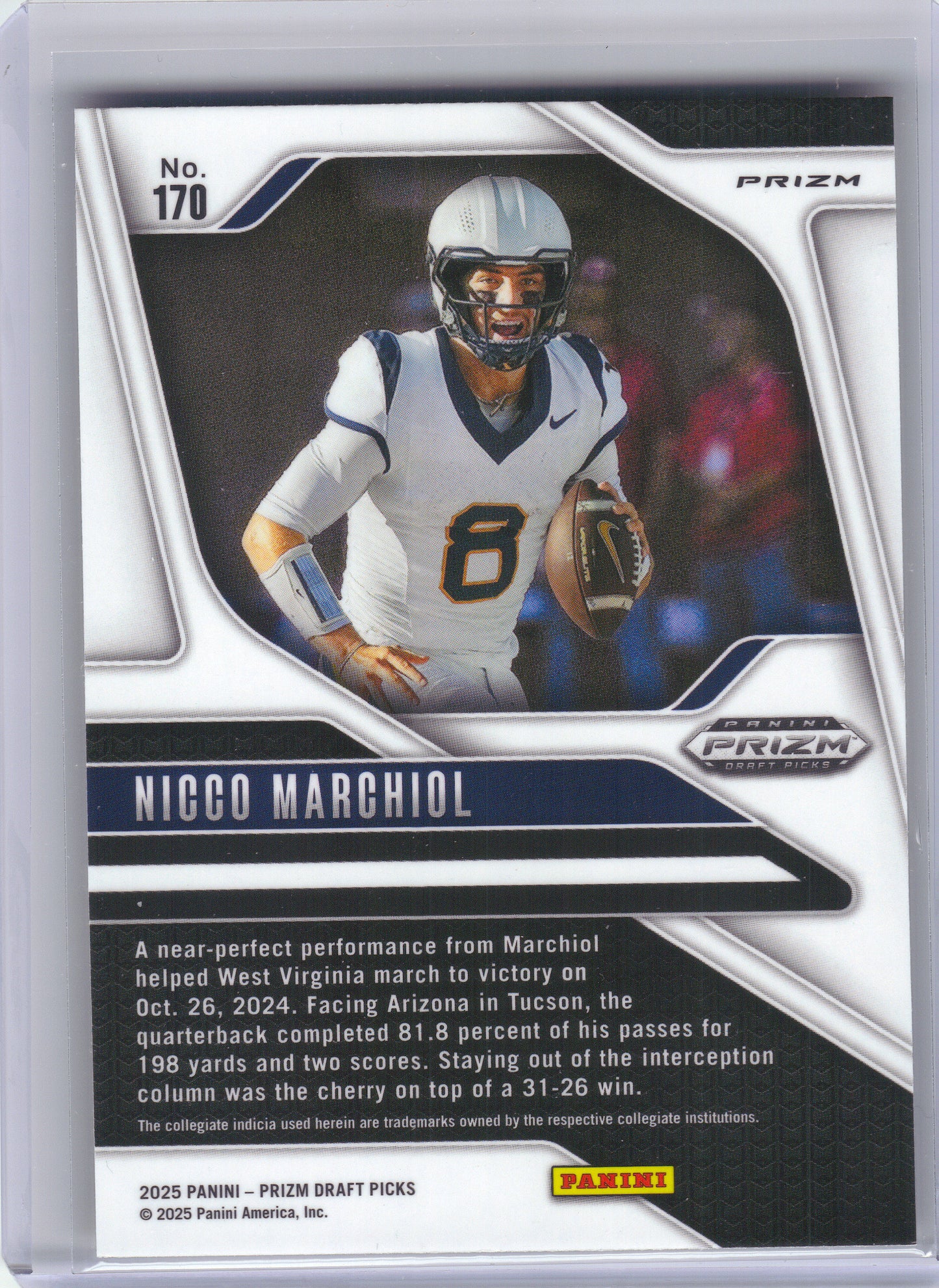 2025 Panini Prizm Draft Picks #170 Nicco Marchiol Prizms Gold Ice West Virginia Mountaineers