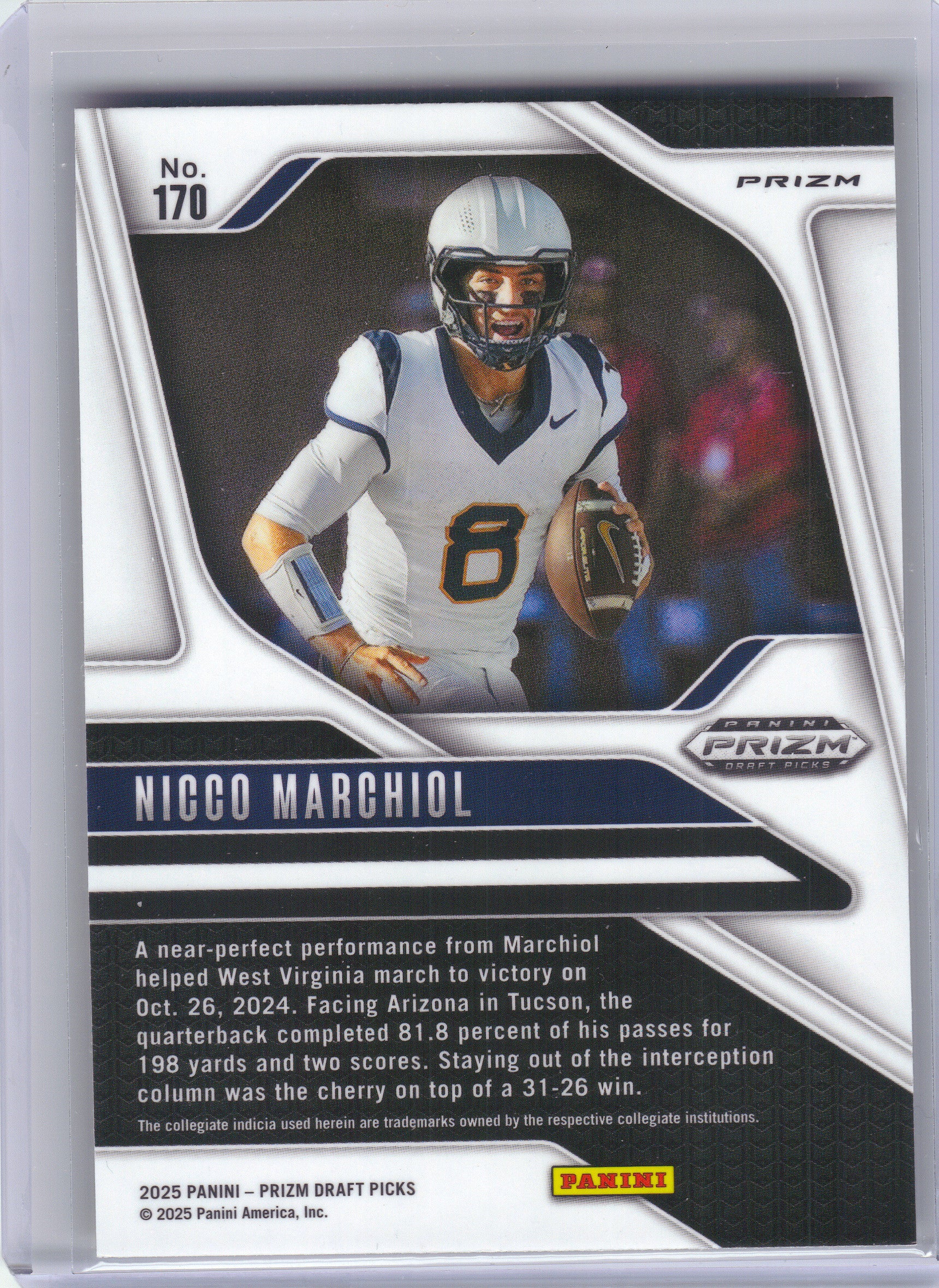2025 Panini Prizm Draft Picks #170 Nicco Marchiol Prizms Gold Ice West Virginia Mountaineers