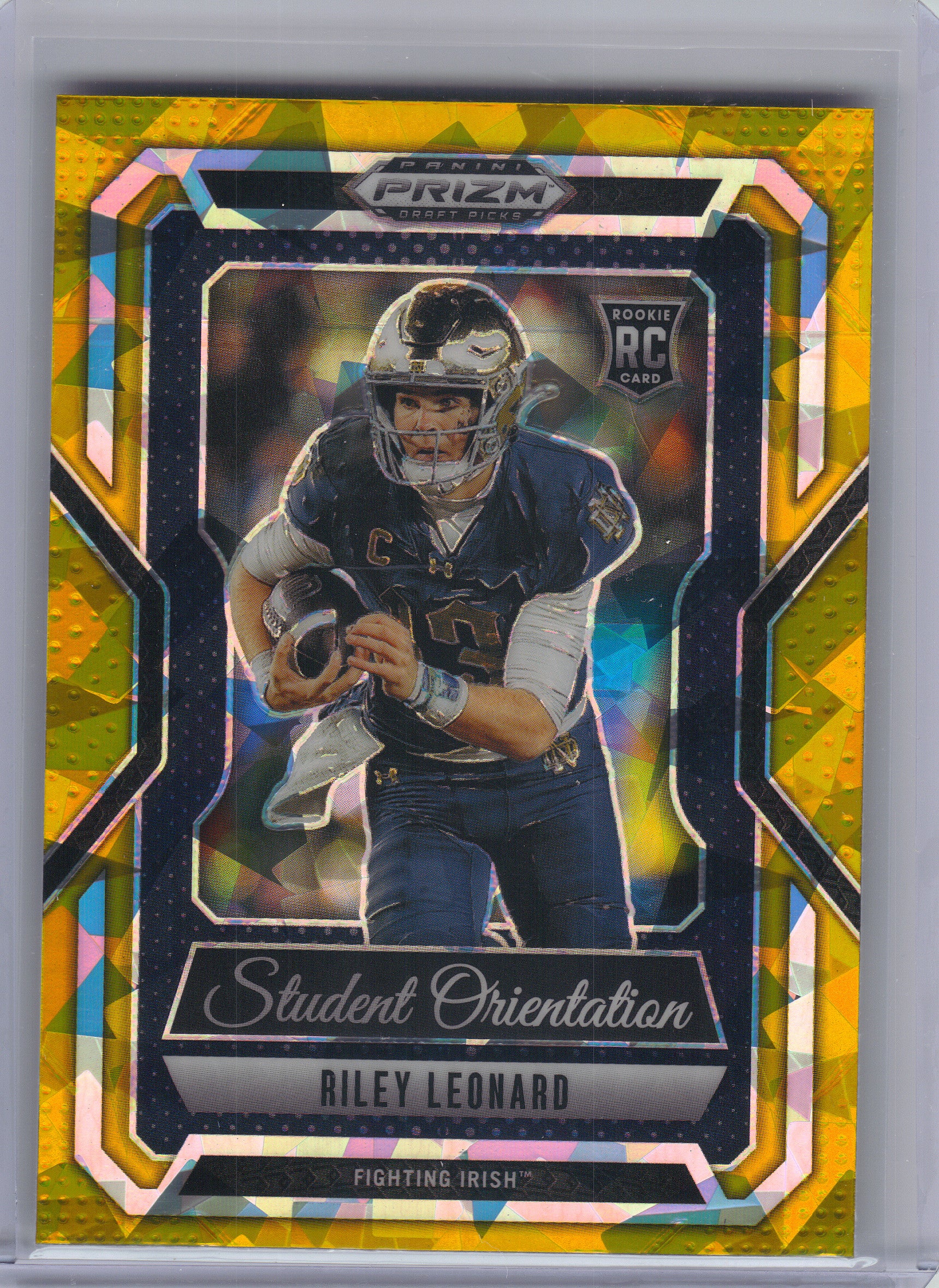 2025 Panini Prizm Draft Picks #20 Riley Leonard Student Orientation Gold Ice Notre Dame Fighting Irish