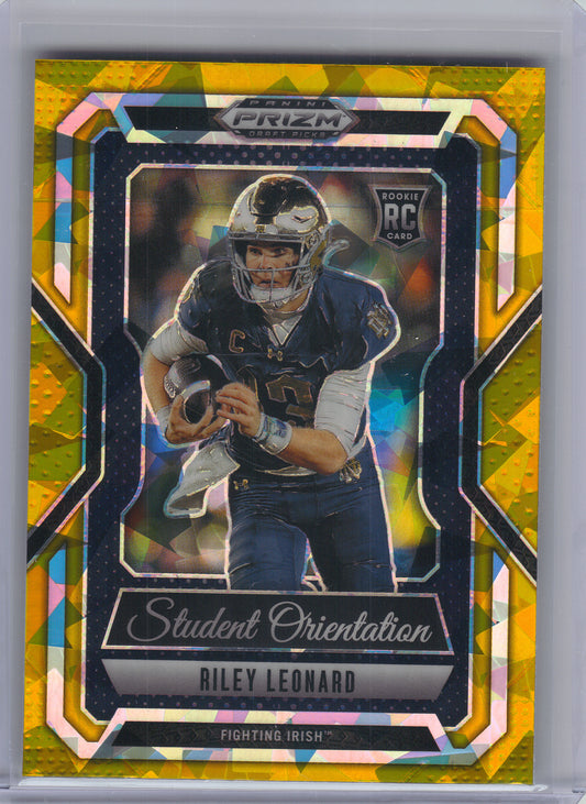 2025 Panini Prizm Draft Picks #20 Riley Leonard Student Orientation Gold Ice Notre Dame Fighting Irish