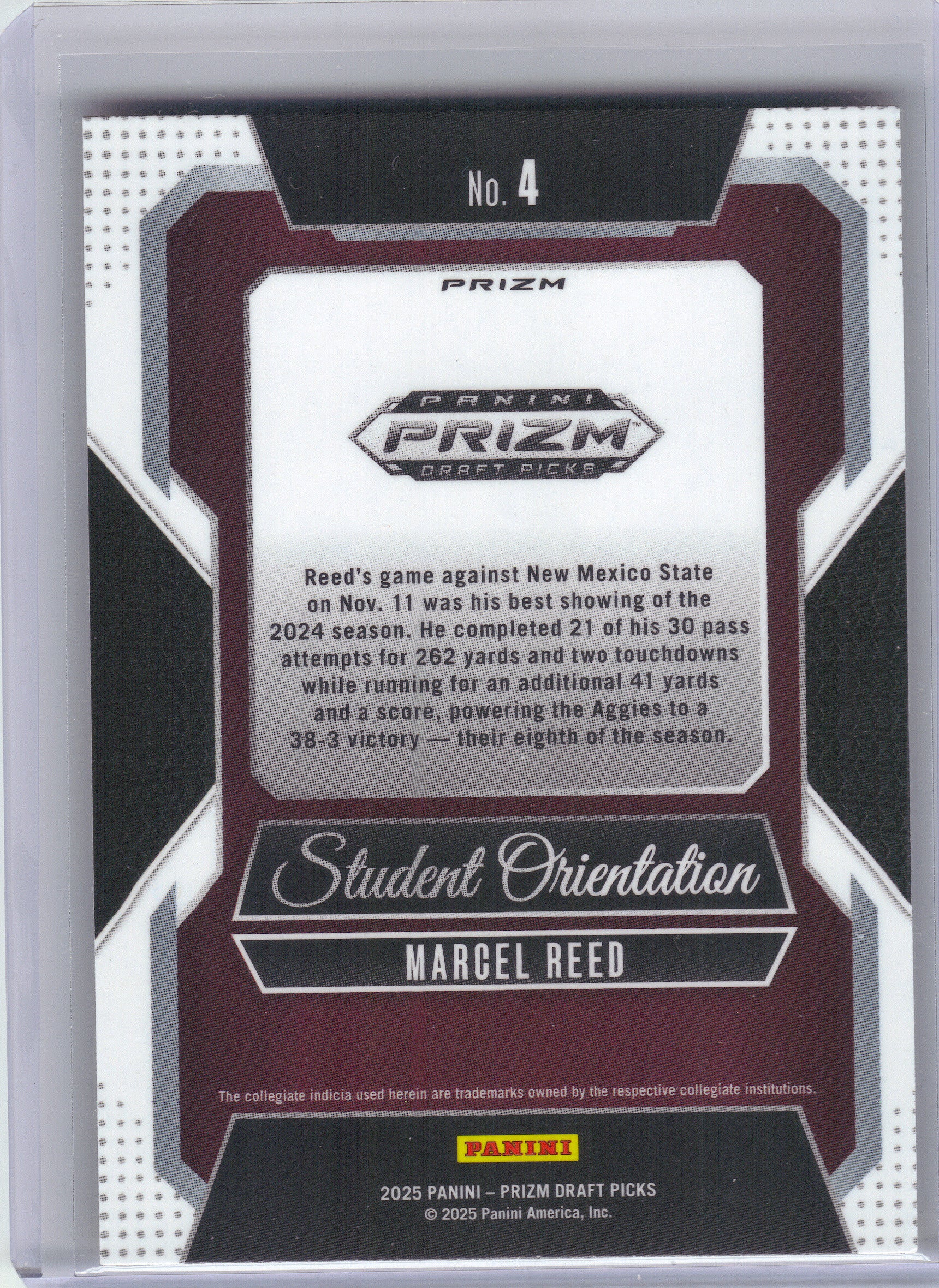 2025 Panini Prizm Draft Picks #4 Marcel Reed Student Orientation Gold Ice Texas A&M Aggies