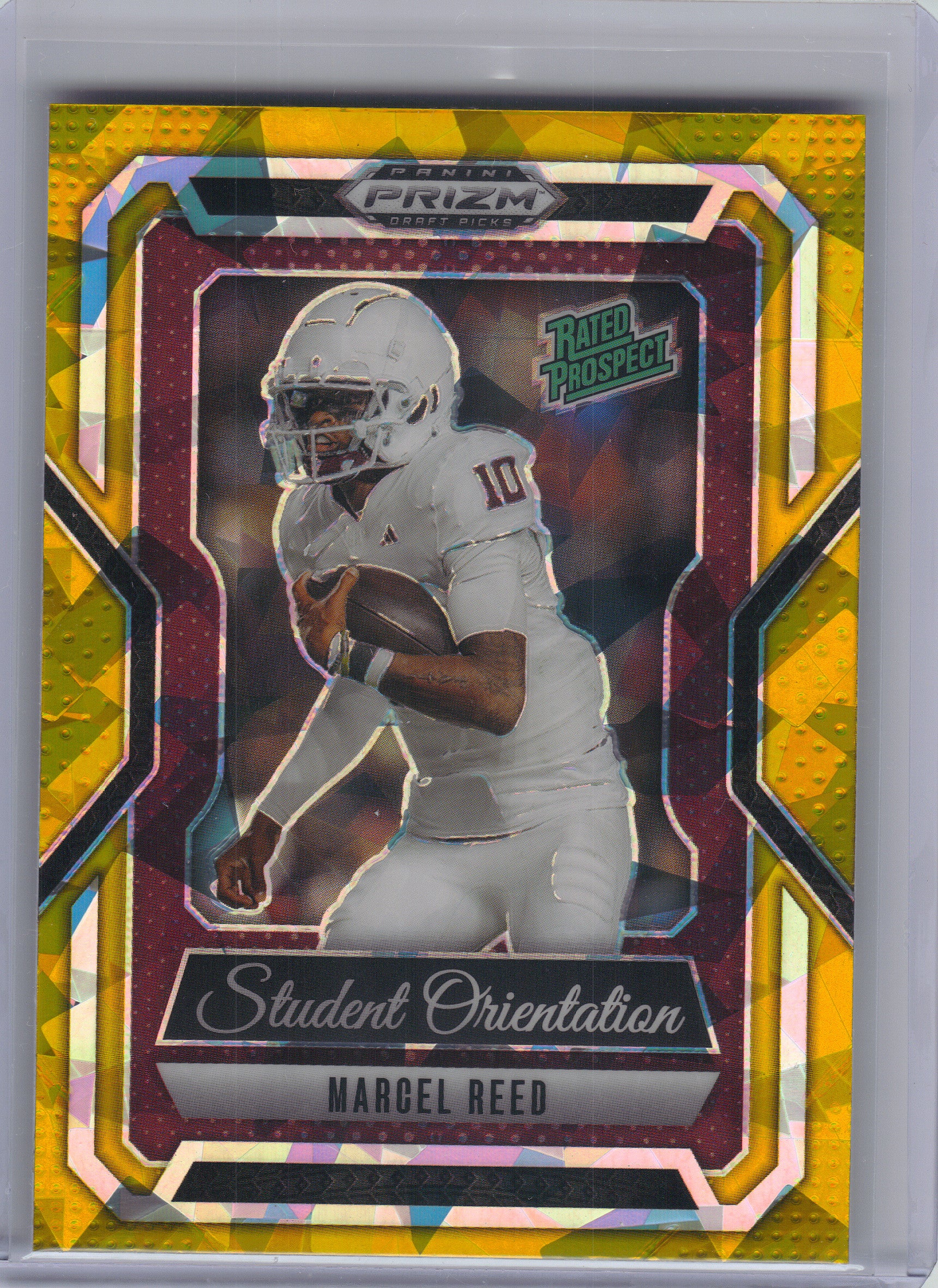 2025 Panini Prizm Draft Picks #4 Marcel Reed Student Orientation Gold Ice Texas A&M Aggies