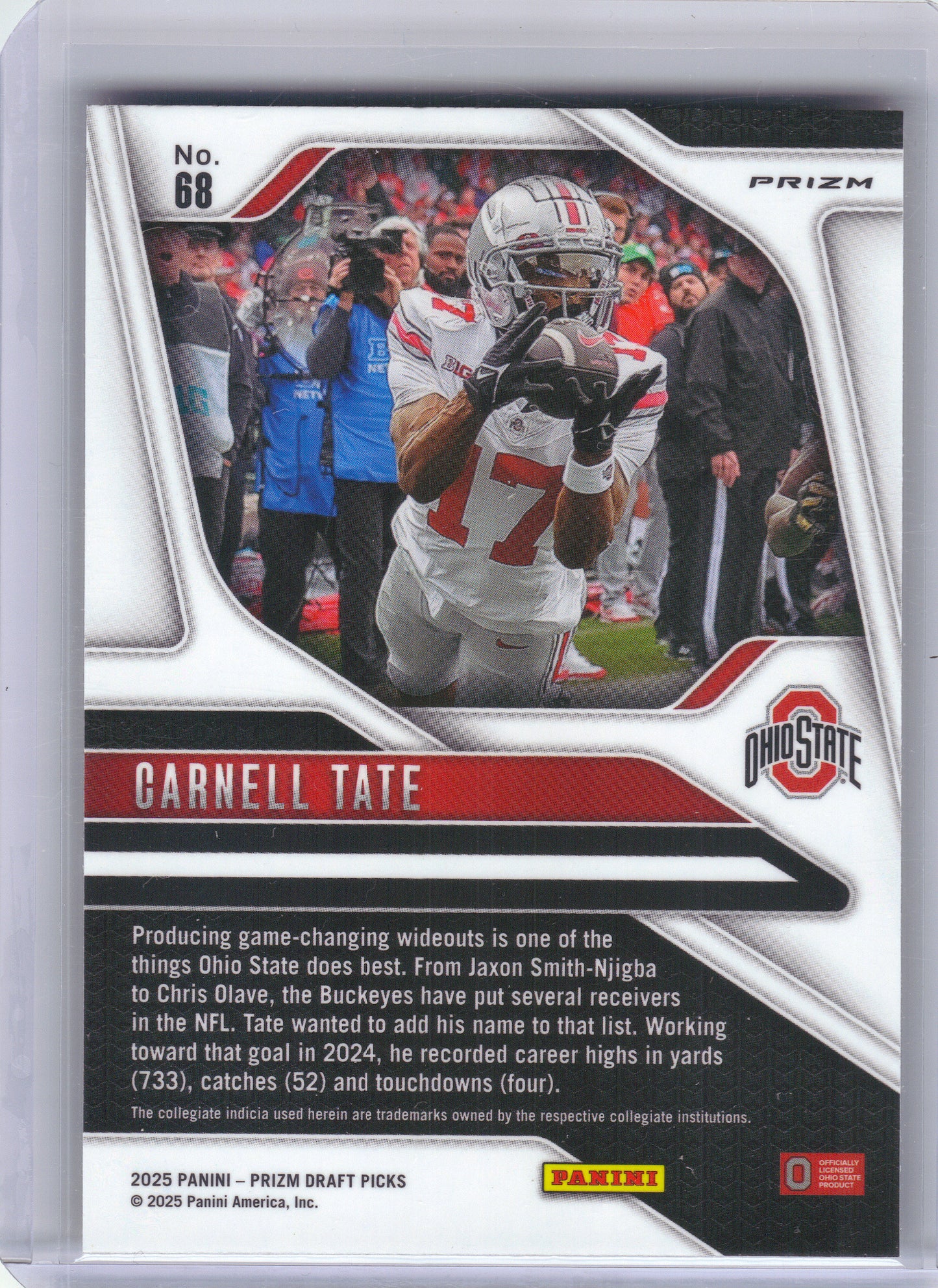 2025 Panini Prizm Draft Picks #68 Carnell Tate Prizms Red Ice Ohio State Buckeyes