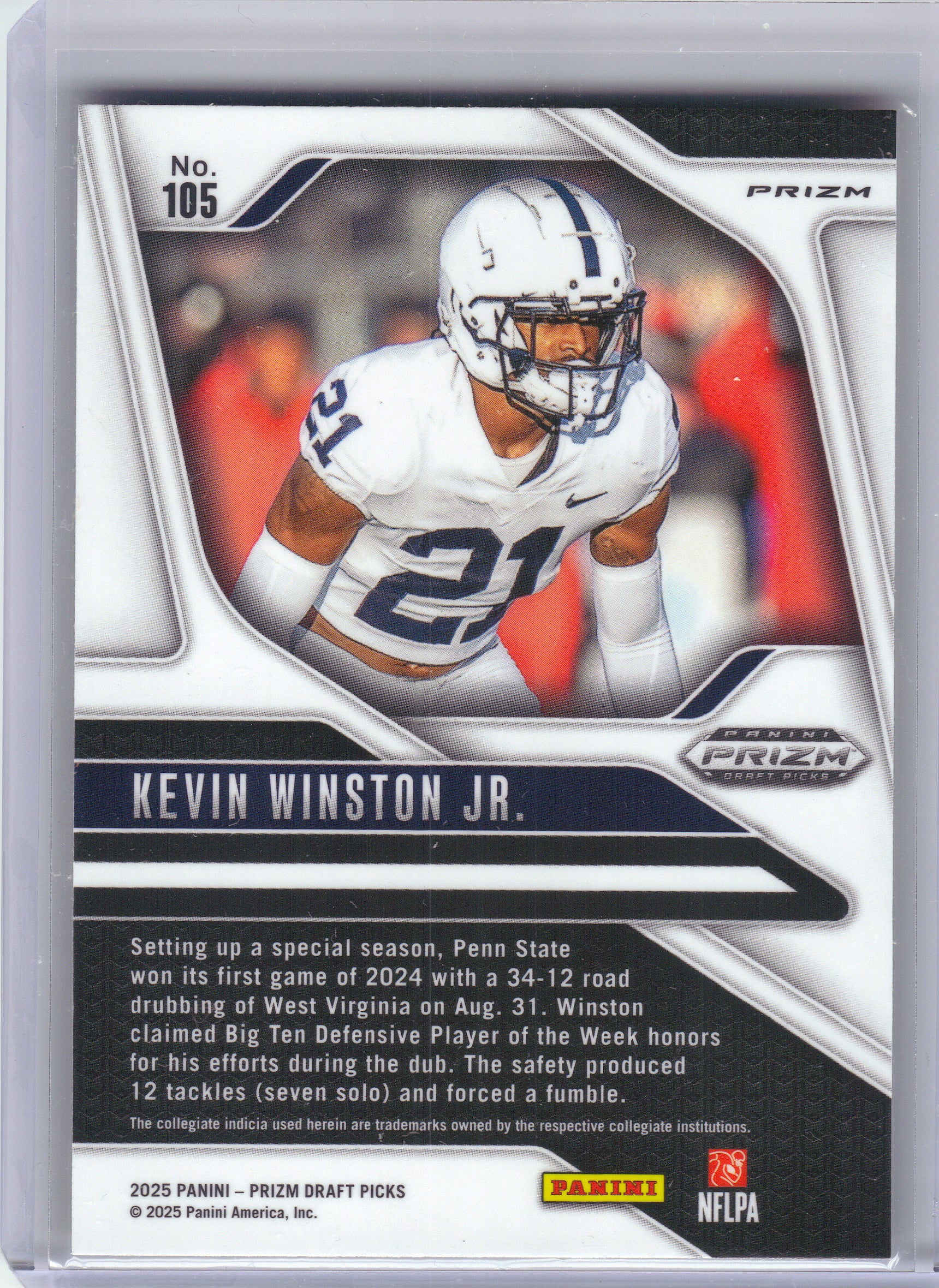 2025 Panini Prizm Draft Picks #105 Kevin Winston Jr. Prizms Gold Ice Penn State Nittany Lions