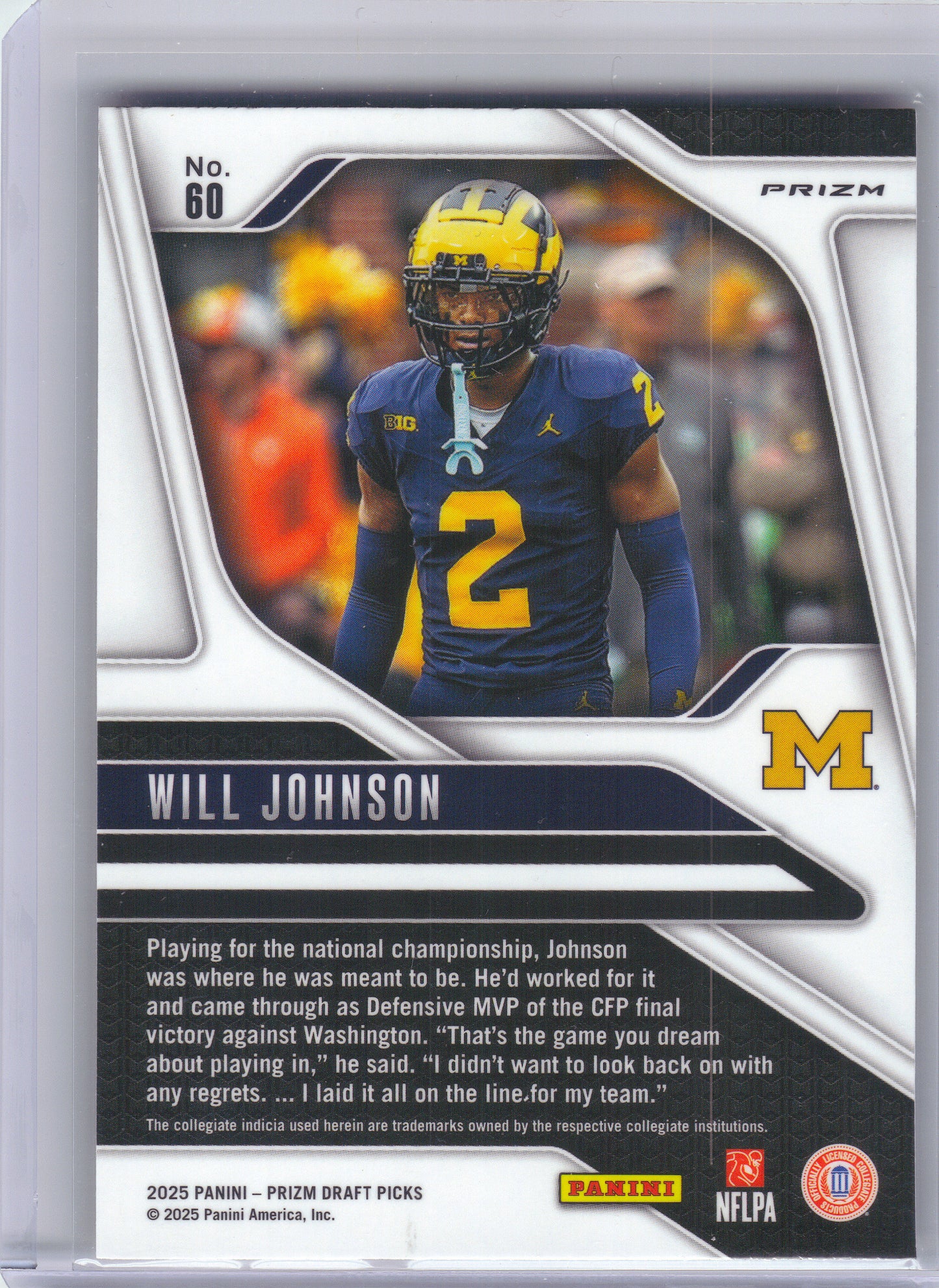 2025 Panini Prizm Draft Picks #60 Will Johnson Prizms Gold Ice Michigan Wolverines