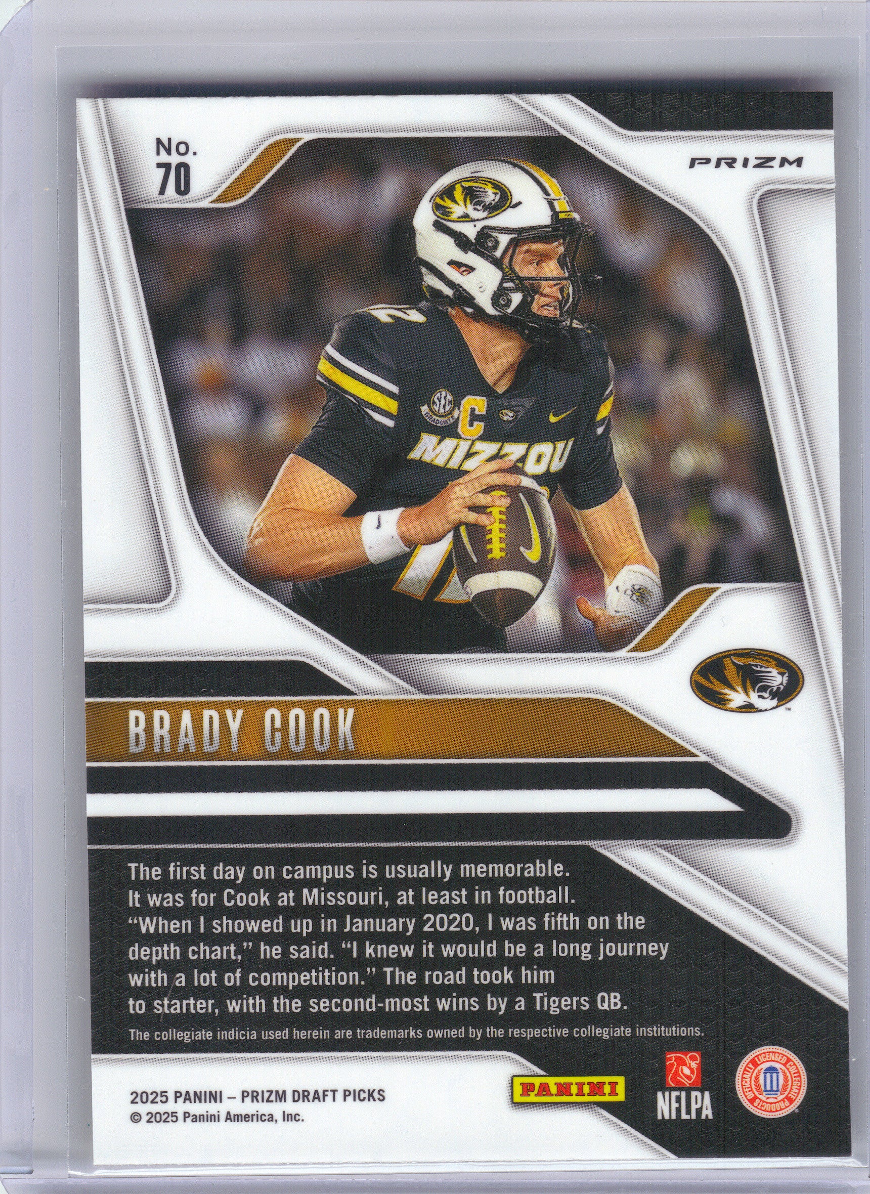 2025 Panini Prizm Draft Picks #70 Brady Cook Prizms Gold Ice Missouri Tigers