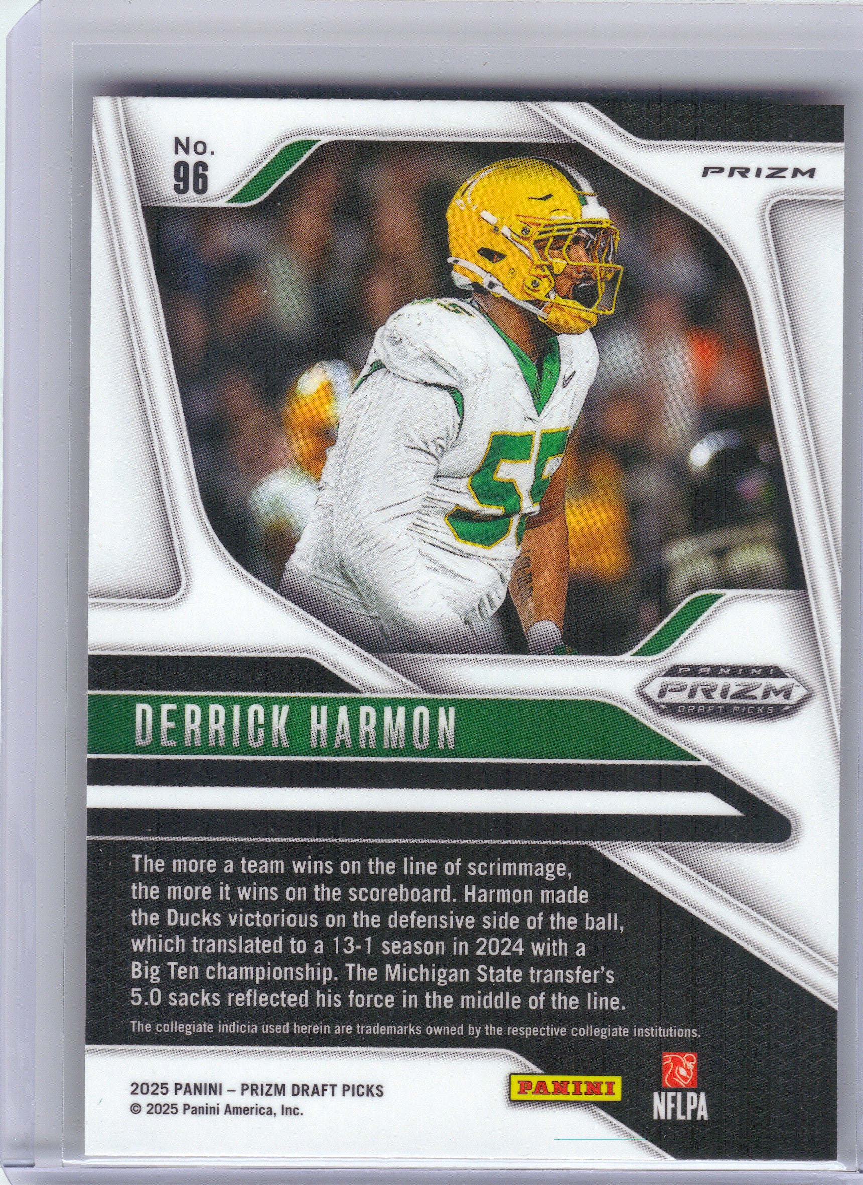 2025 Panini Prizm Draft Picks #96 Derrick Harmon Prizms Gold Ice Oregon Ducks