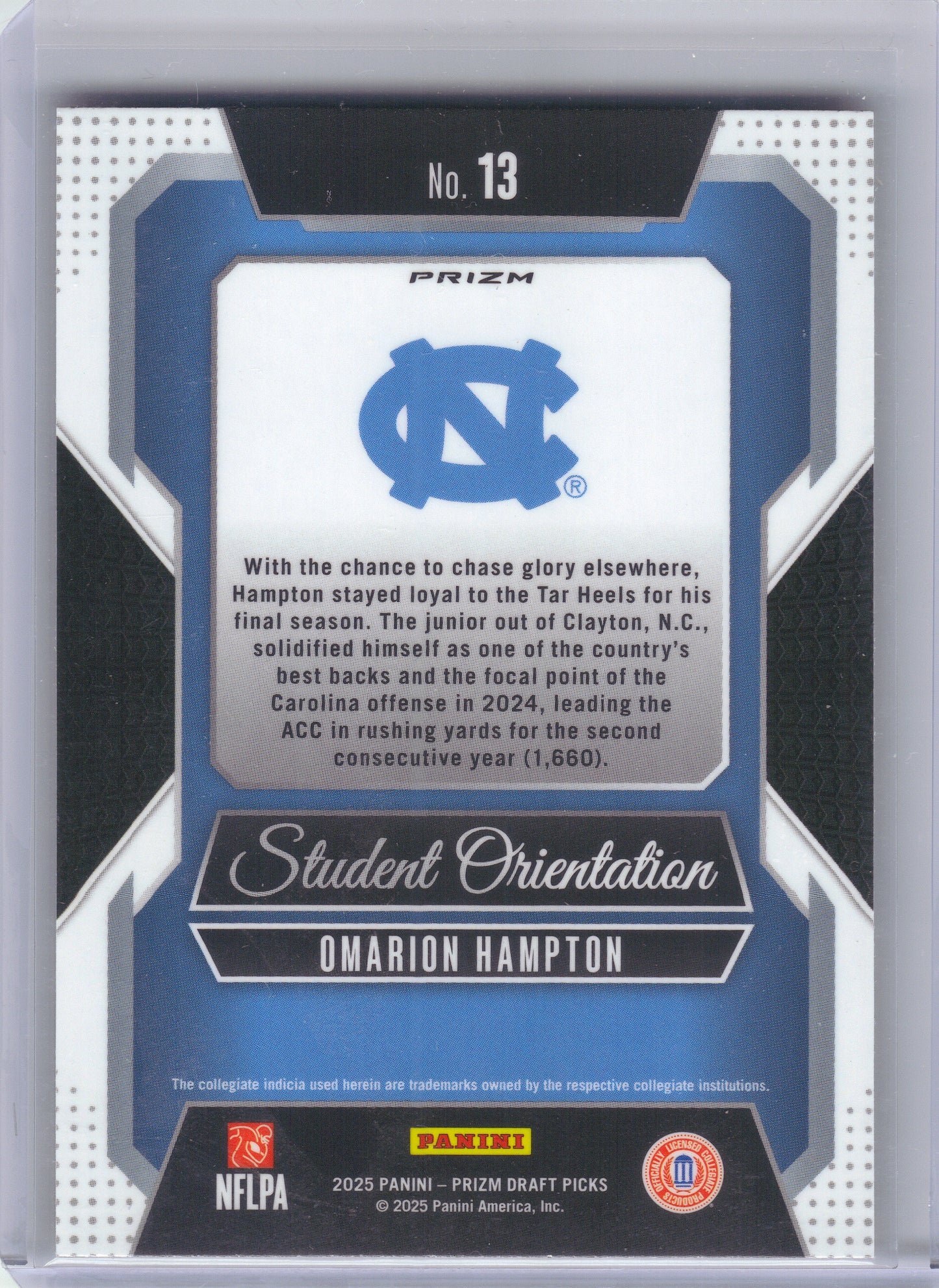 2025 Panini Prizm Draft Picks #13 Omarion Hampton Student Orientation Gold Ice North Carolina Tar Heels