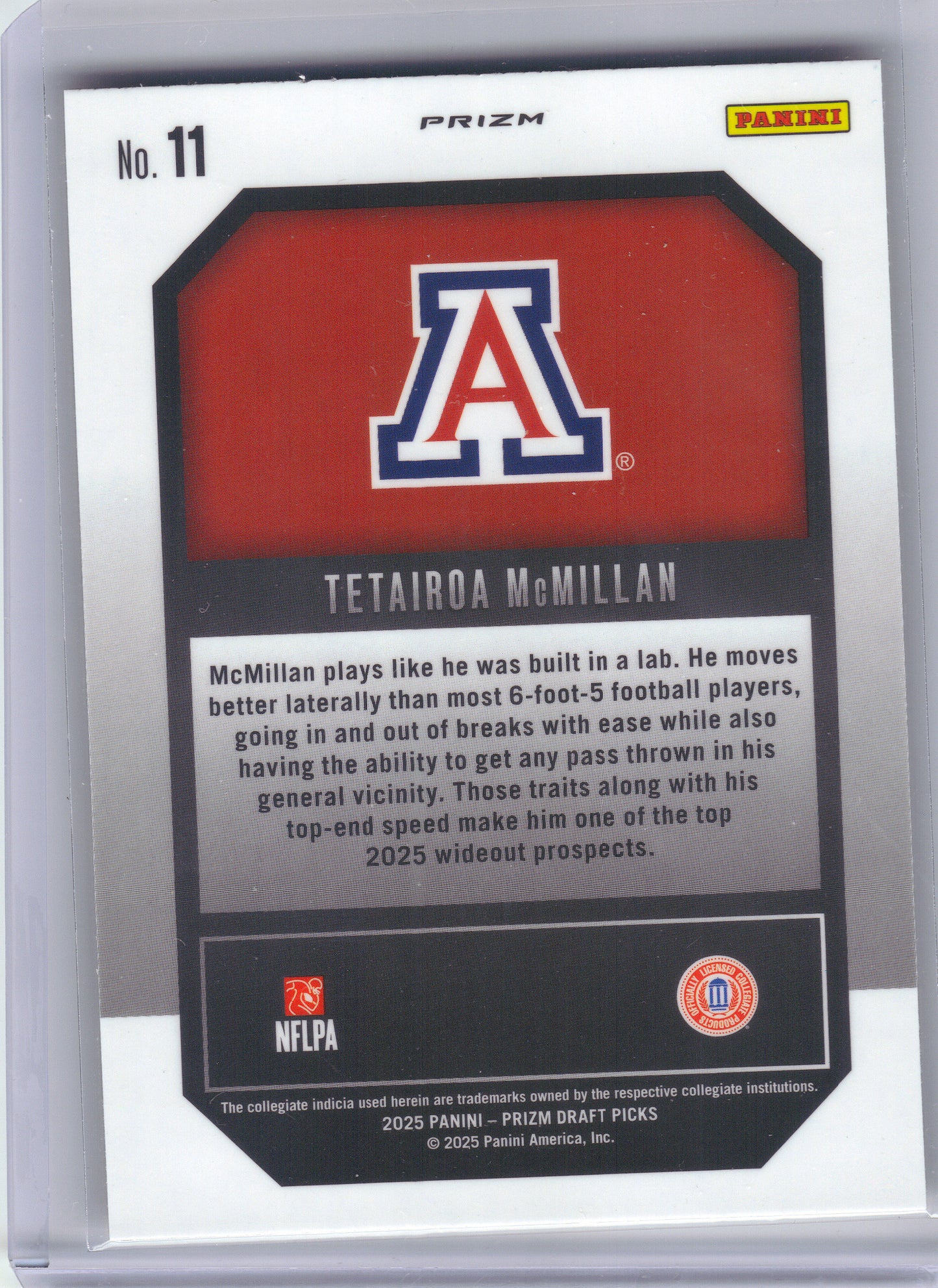 2025 Panini Prizm Draft Picks #11 Tetairoa McMillan New Recruits Gold Ice Arizona Wildcats
