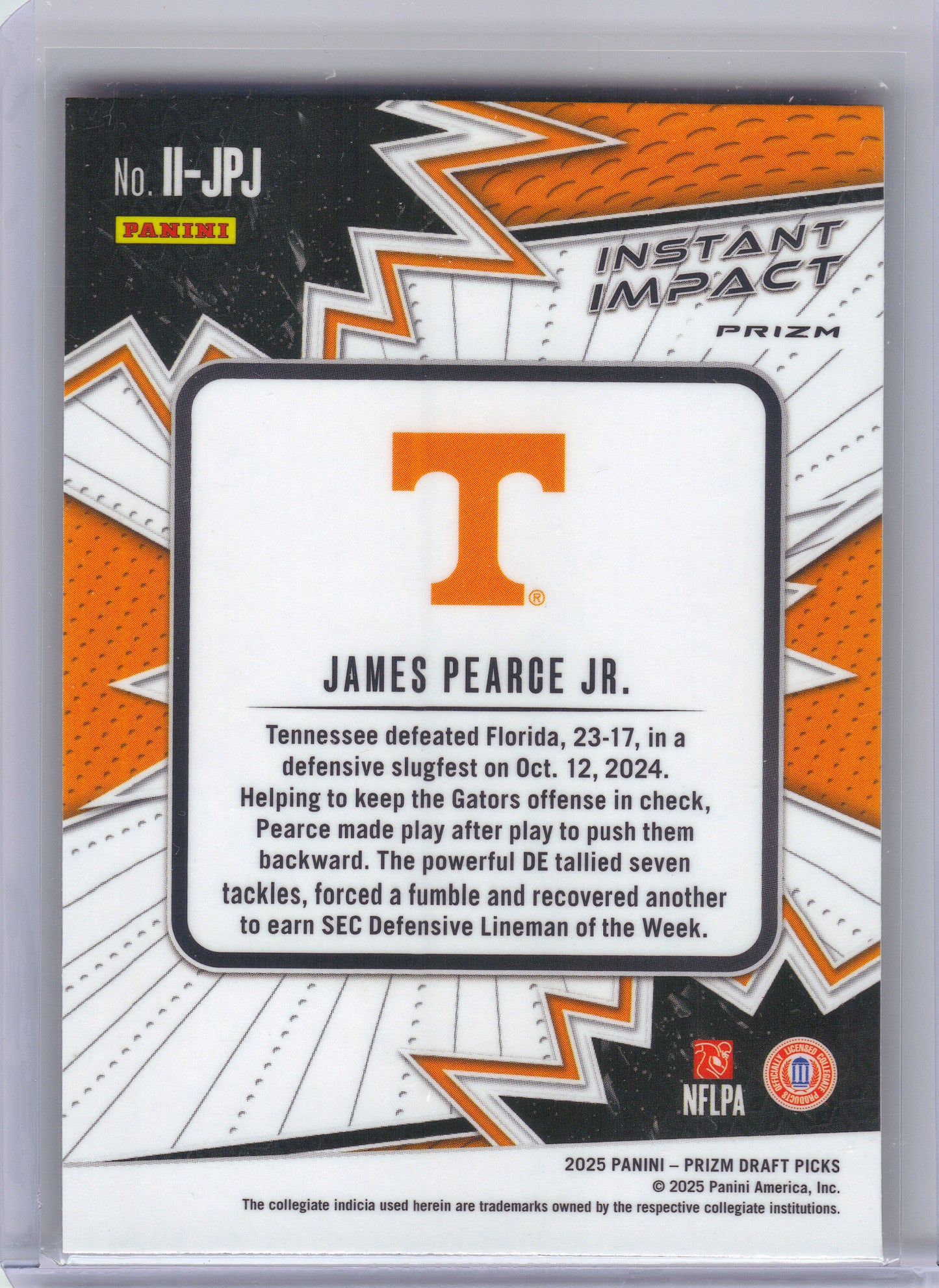 2025 Panini Prizm Draft Picks #II-JPJ James Pearce Jr. Instant Impact Gold Ice Tennessee Volunteers