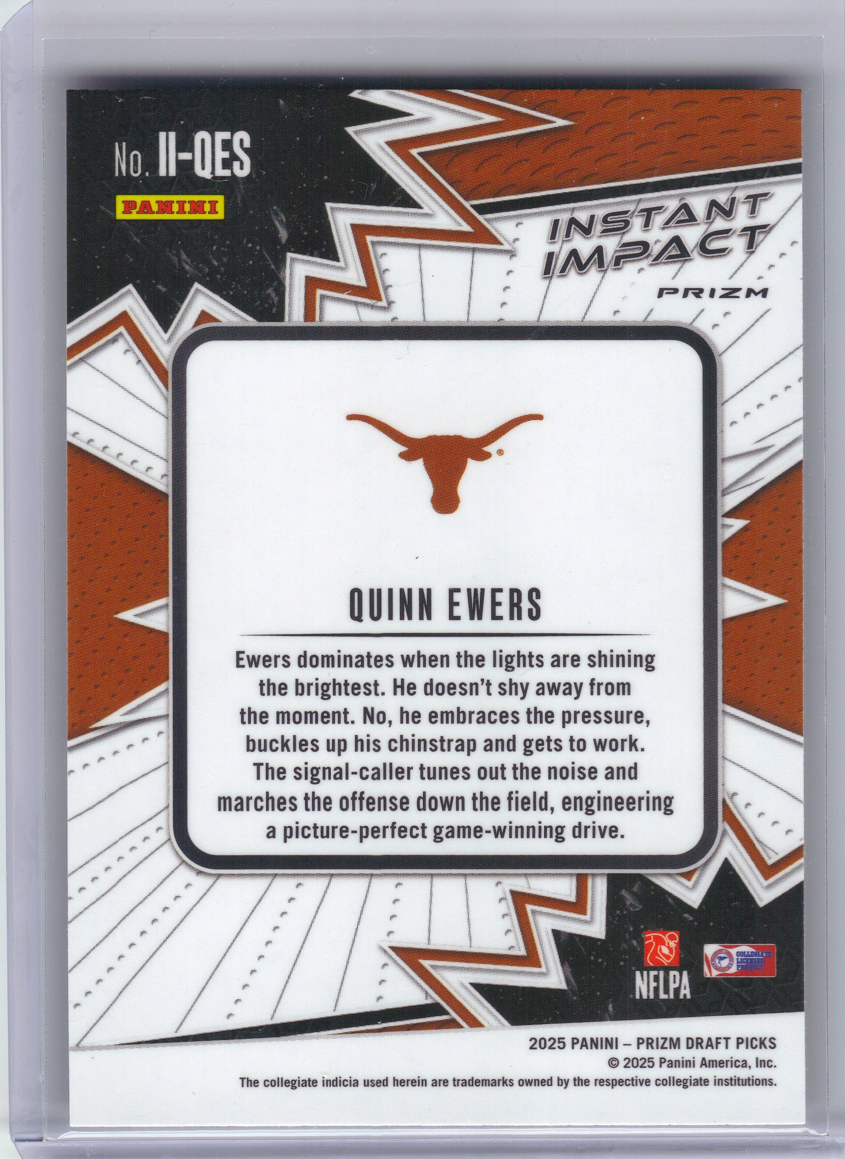 2025 Panini Prizm Draft Picks #II-QES Quinn Ewers Instant Impact Gold Ice Texas Longhorns