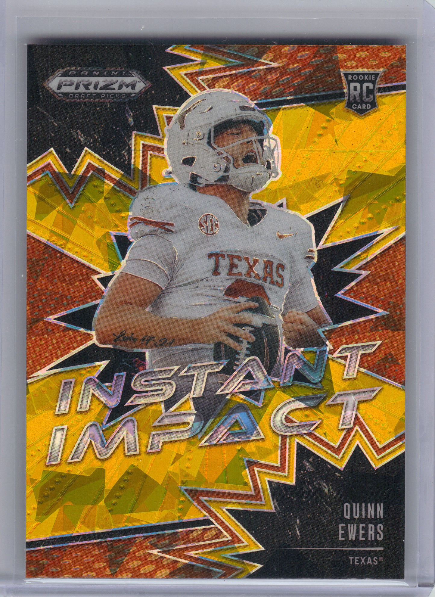 2025 Panini Prizm Draft Picks #II-QES Quinn Ewers Instant Impact Gold Ice Texas Longhorns