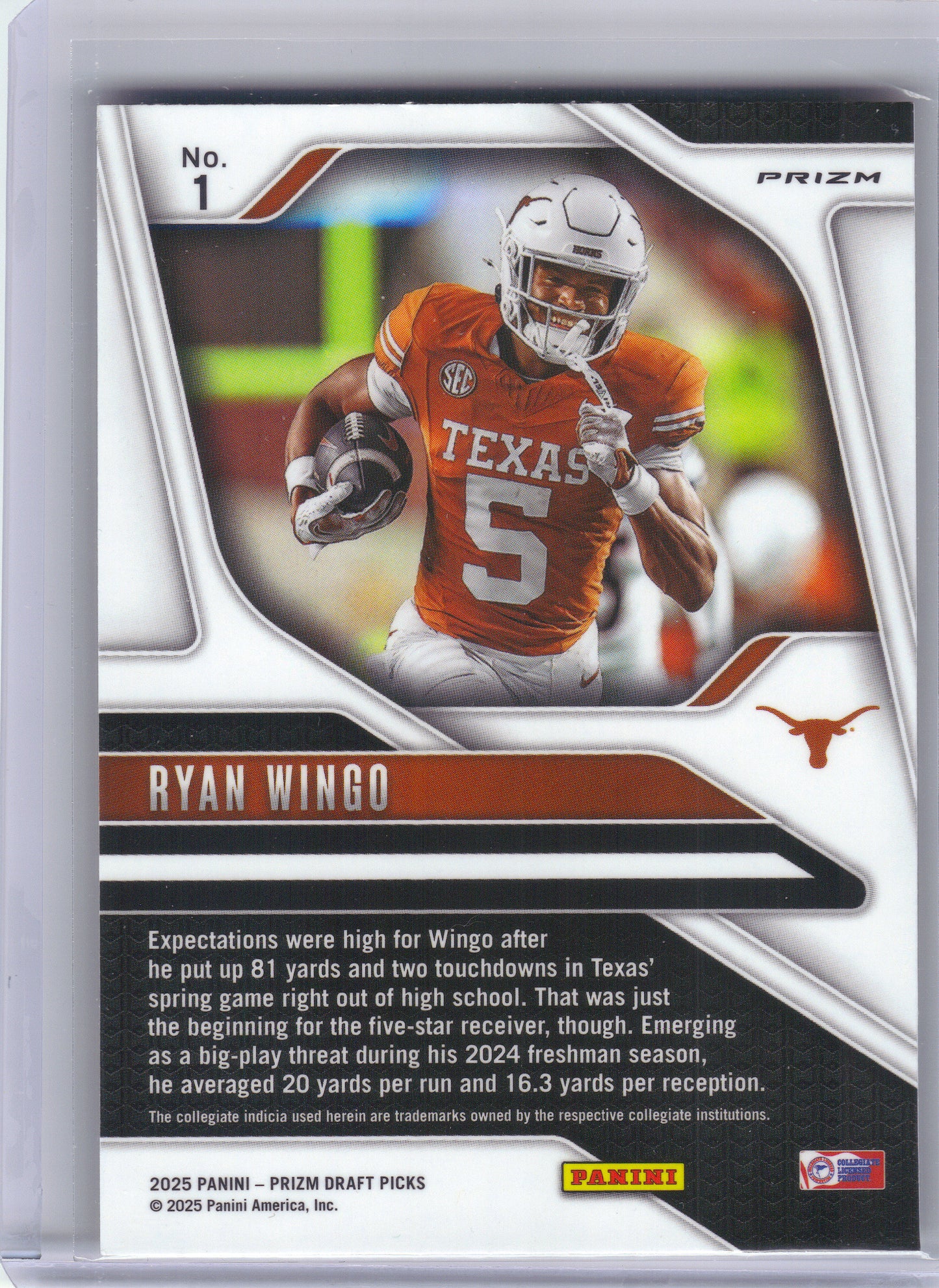 2025 Panini Prizm Draft Picks #1 Ryan Wingo Prizms Gold Ice Texas Longhorns