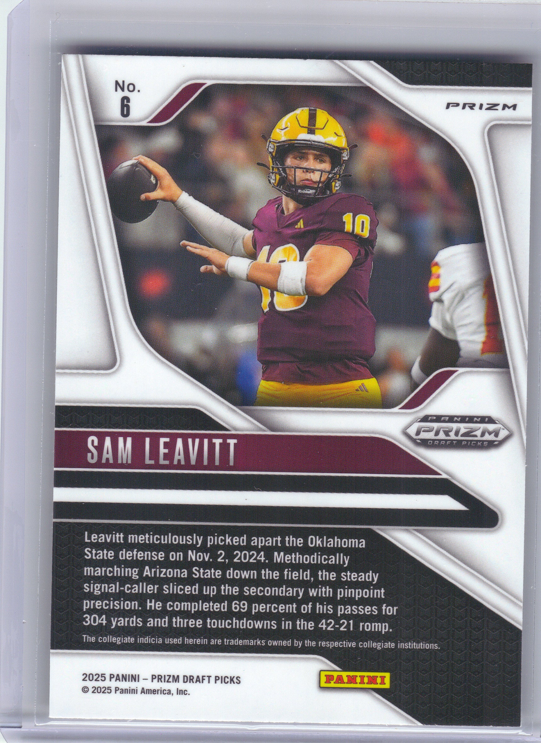 2025 Panini Prizm Draft Picks #6 Sam Leavitt Prizms Gold Ice Arizona State Sun Devils