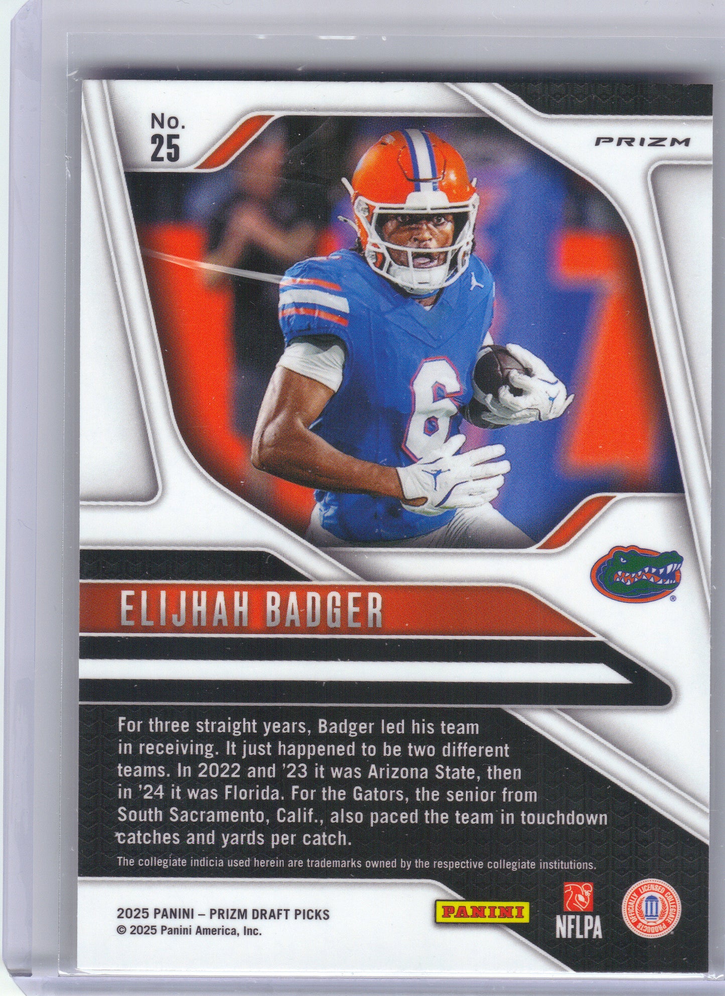 2025 Panini Prizm Draft Picks #25 Elijhah Badger Prizms Gold Ice Florida Gators