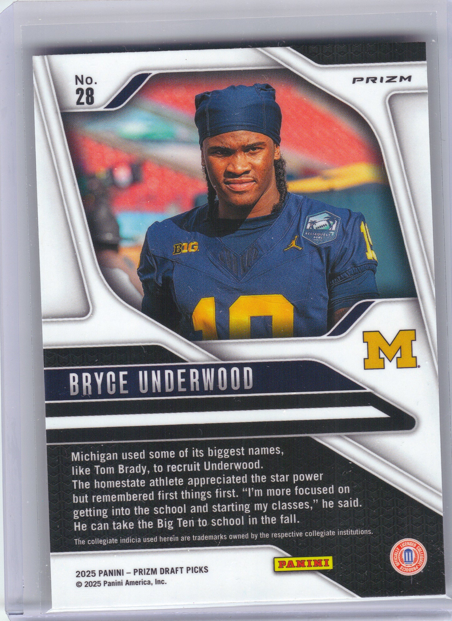2025 Panini Prizm Draft Picks #28 Bryce Underwood Prizms Gold Ice Michigan Wolverines