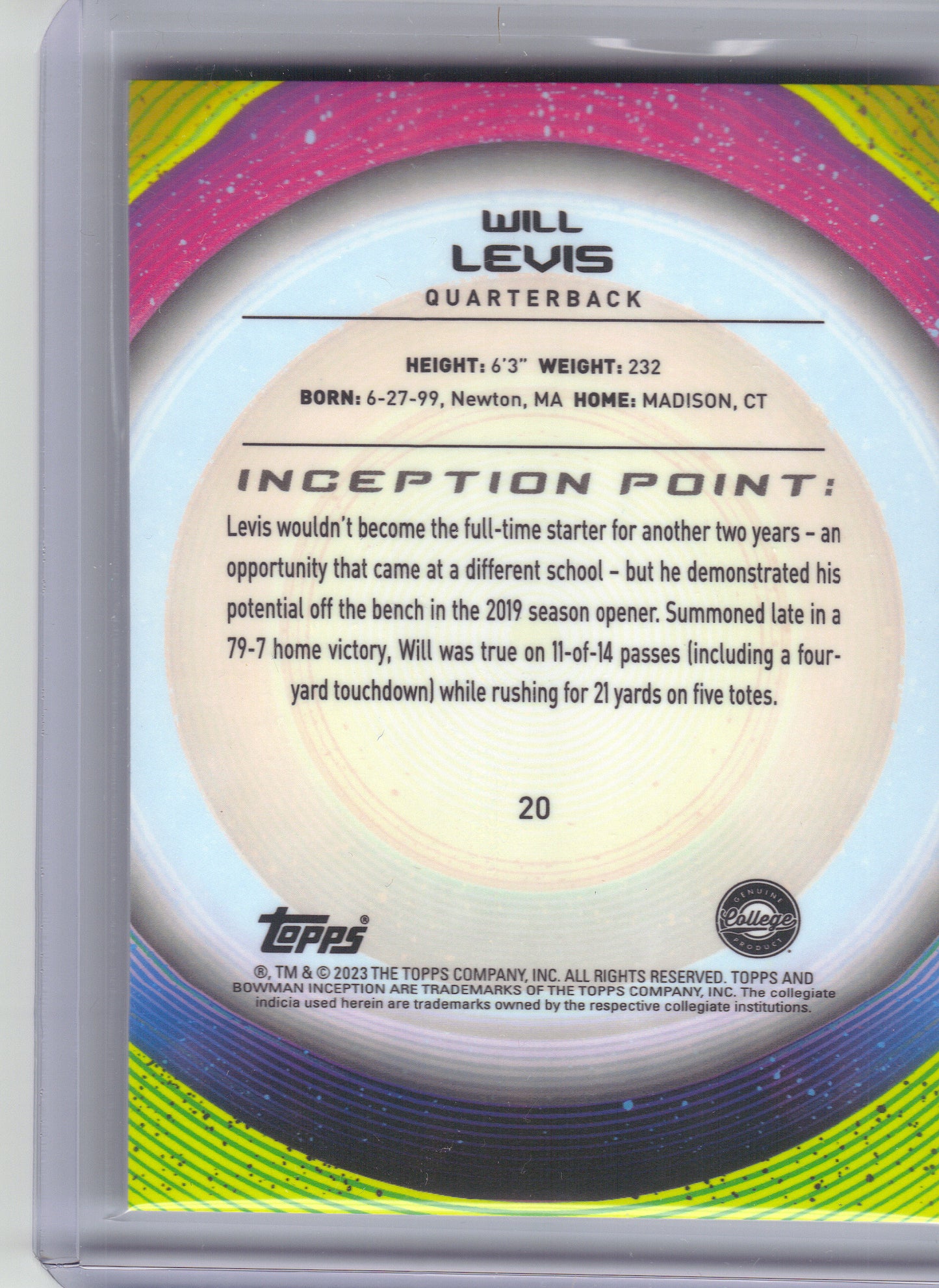 2022-23 Bowman University Inception #20 Will Levis Green Foil #/299 Kentucky Wildcats SN