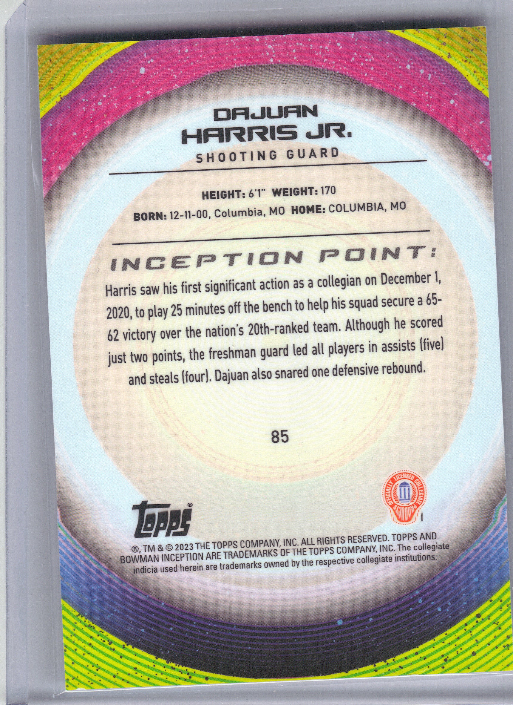2022-23 Bowman University Inception #85 Dajuan Harris Jr. Kansas Jayhawks