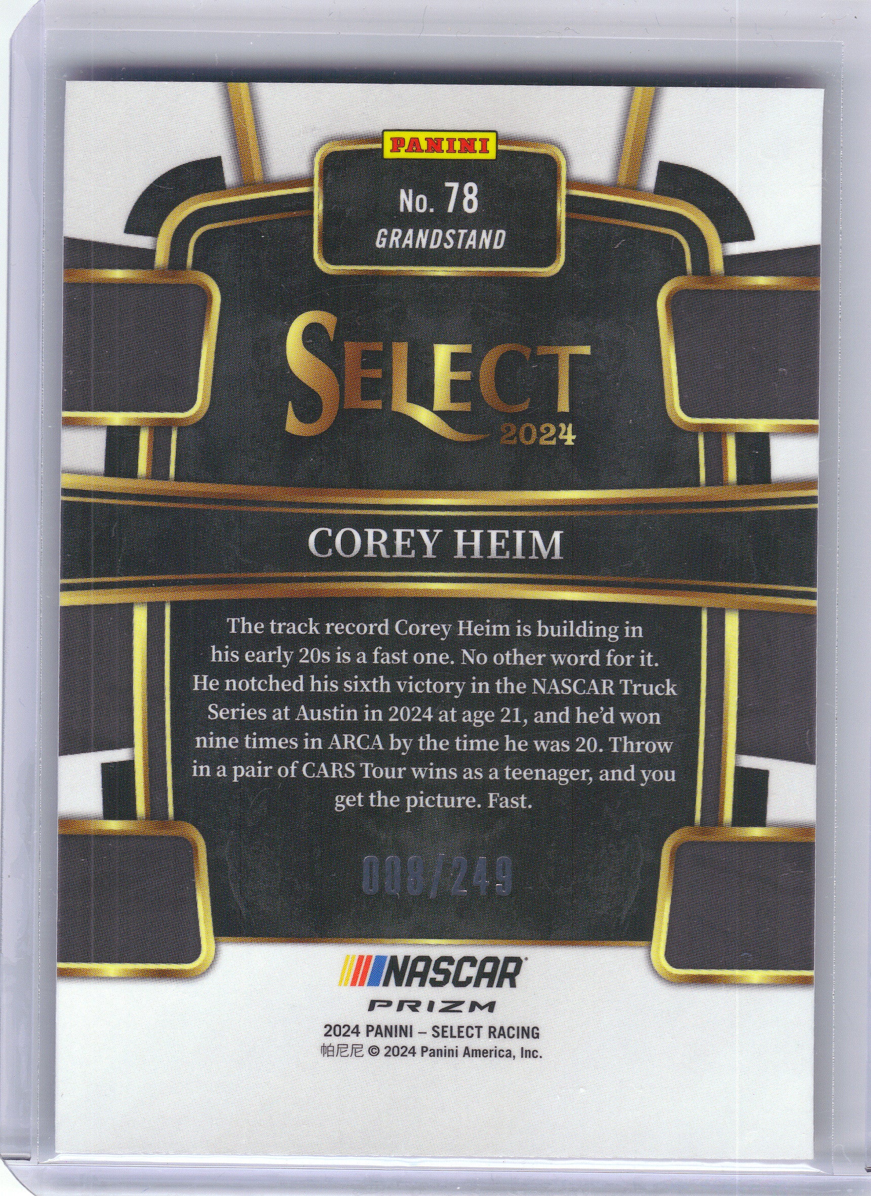 2024 Panini Select #78 Corey Heim Red and Blue Prizms #/249 Tricon Garage SN