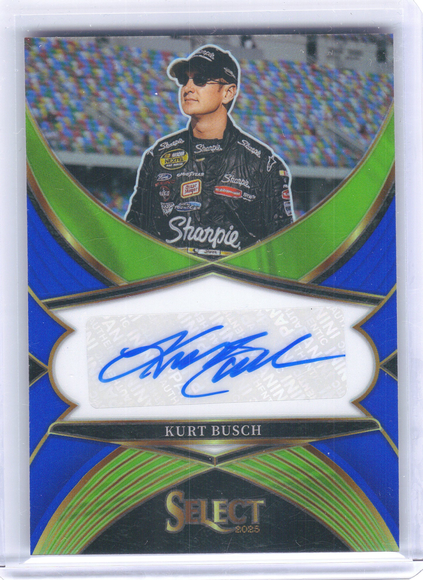 2025 Panini Select #LS-KUB Kurt Busch Legendary Signatures Blue Prizms #/99 Roush Racing SN,AU