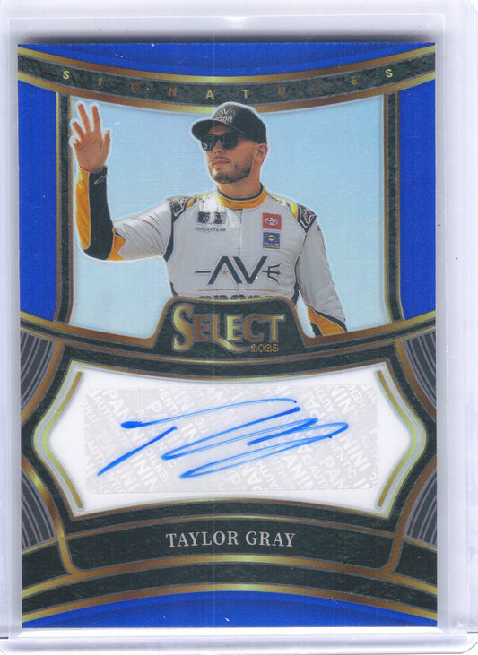 2025 Panini Select #S-TAY Taylor Gray Signatures Blue Prizms #/99 Joe Gibbs Racing SN,AU