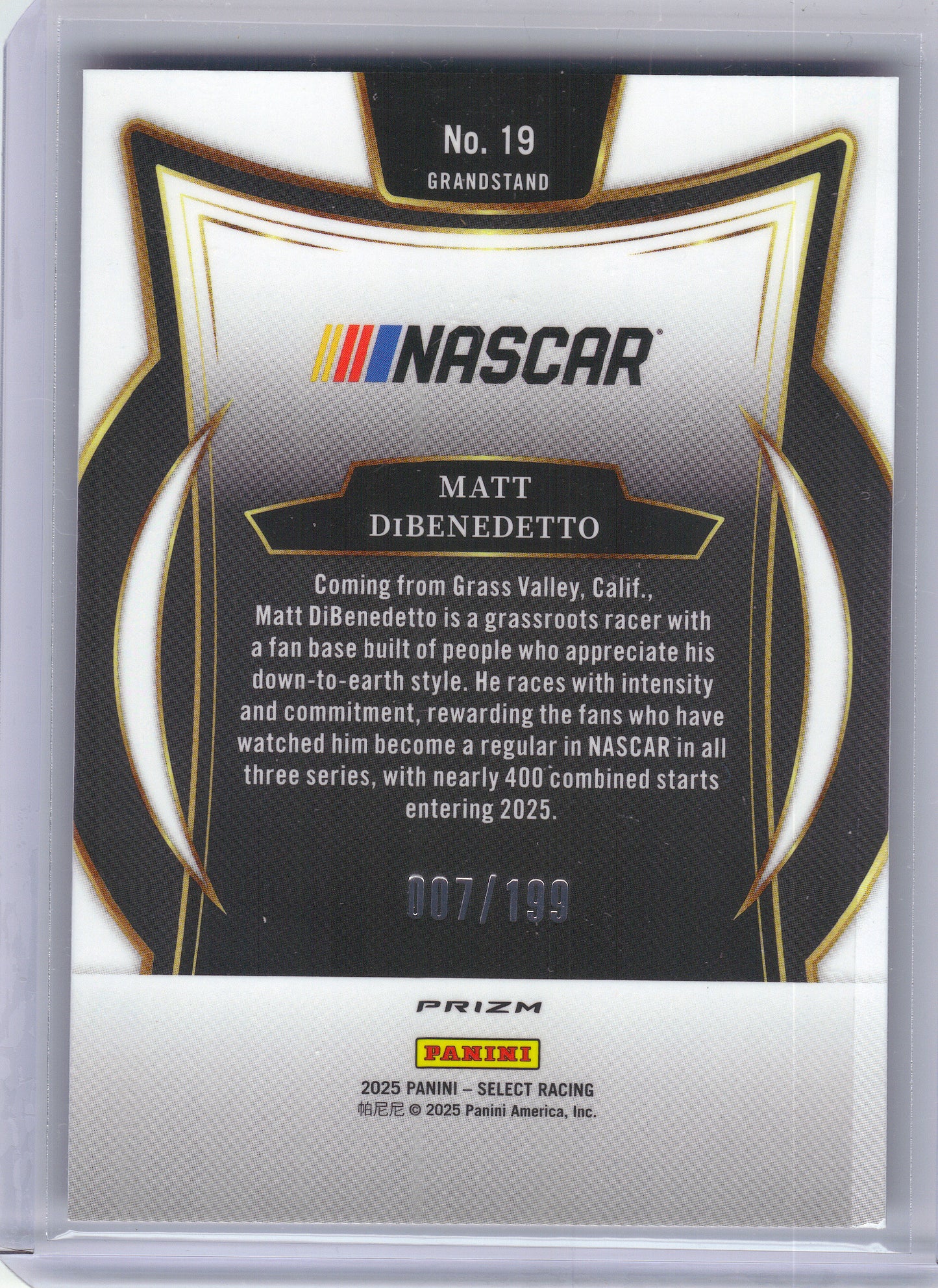 2025 Panini Select #19 Matt DiBenedetto Purple Prizms #/199 Viking Motorsports SN