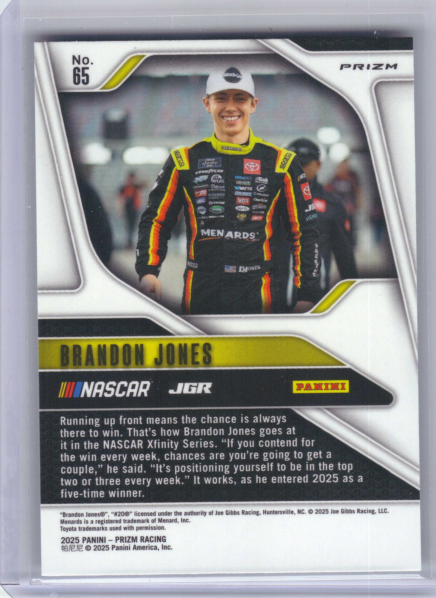 2025 Panini Prizm #65 Brandon Jones White Sparkle Joe Gibbs Racing