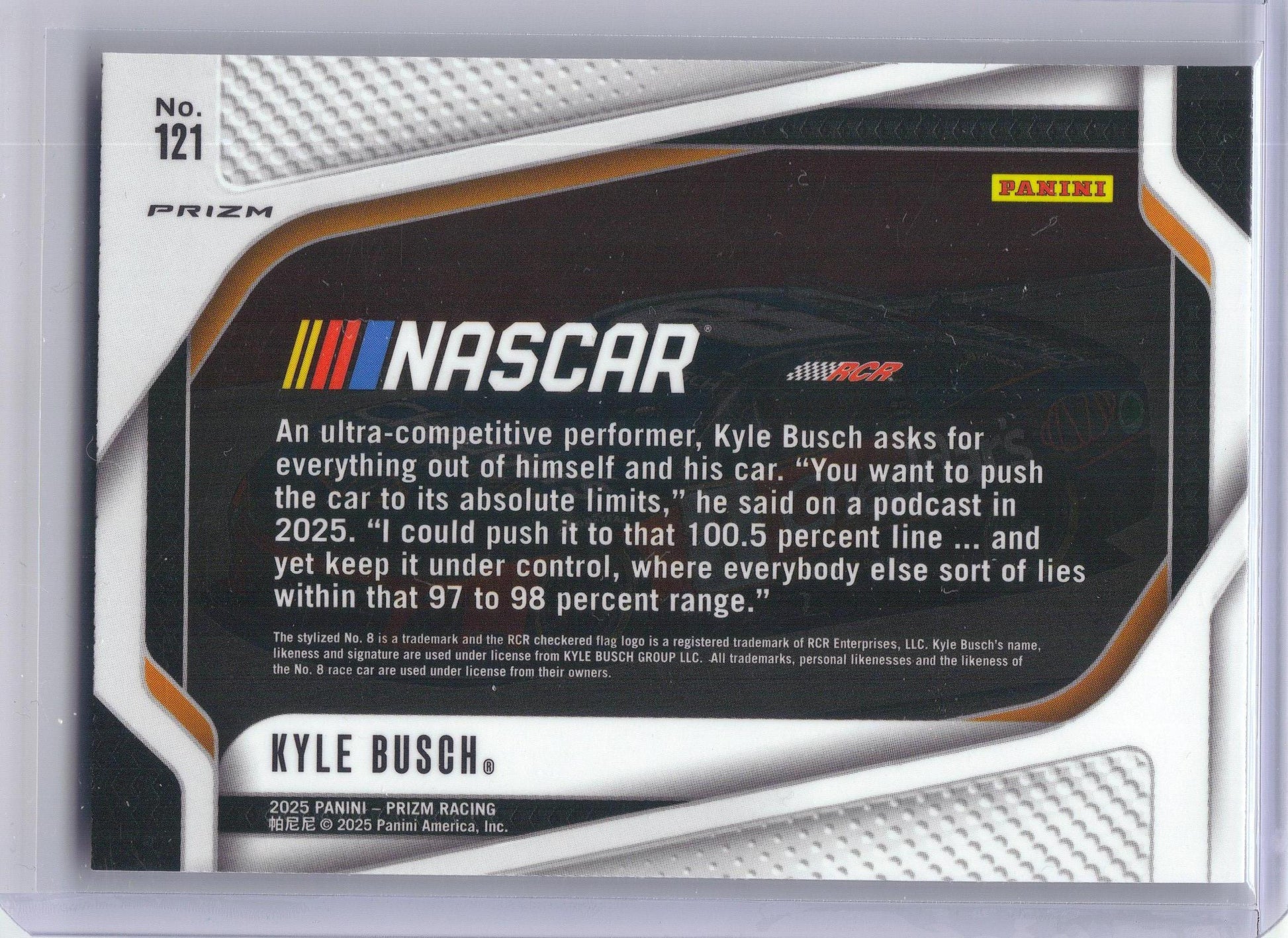 2025 Panini Prizm #121 Kyle Busch White Sparkle Richard Childress Racing