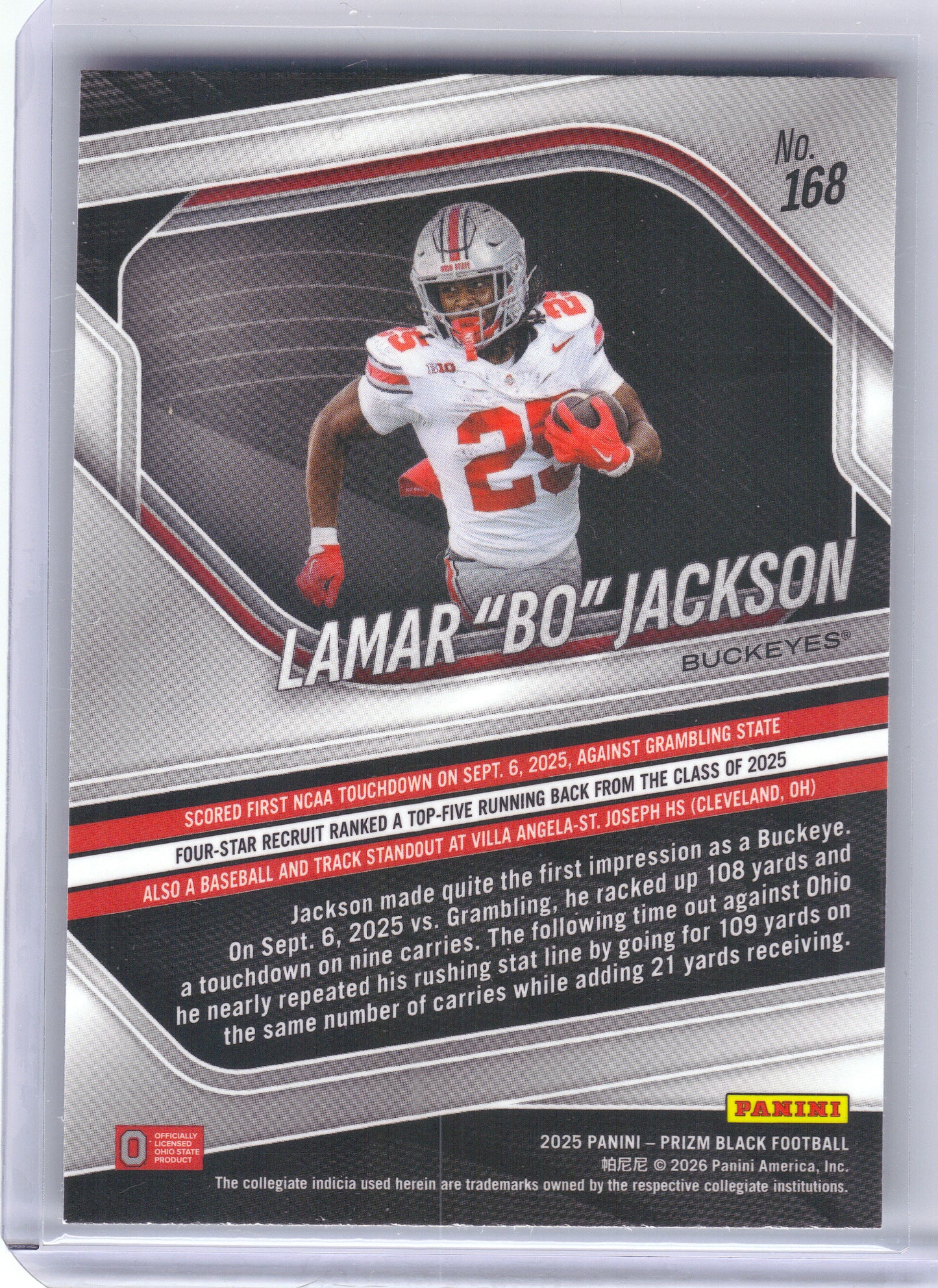 2025 Panini Prizm Black #168 Lamar “Bo” Jackson Ohio State Buckeyes