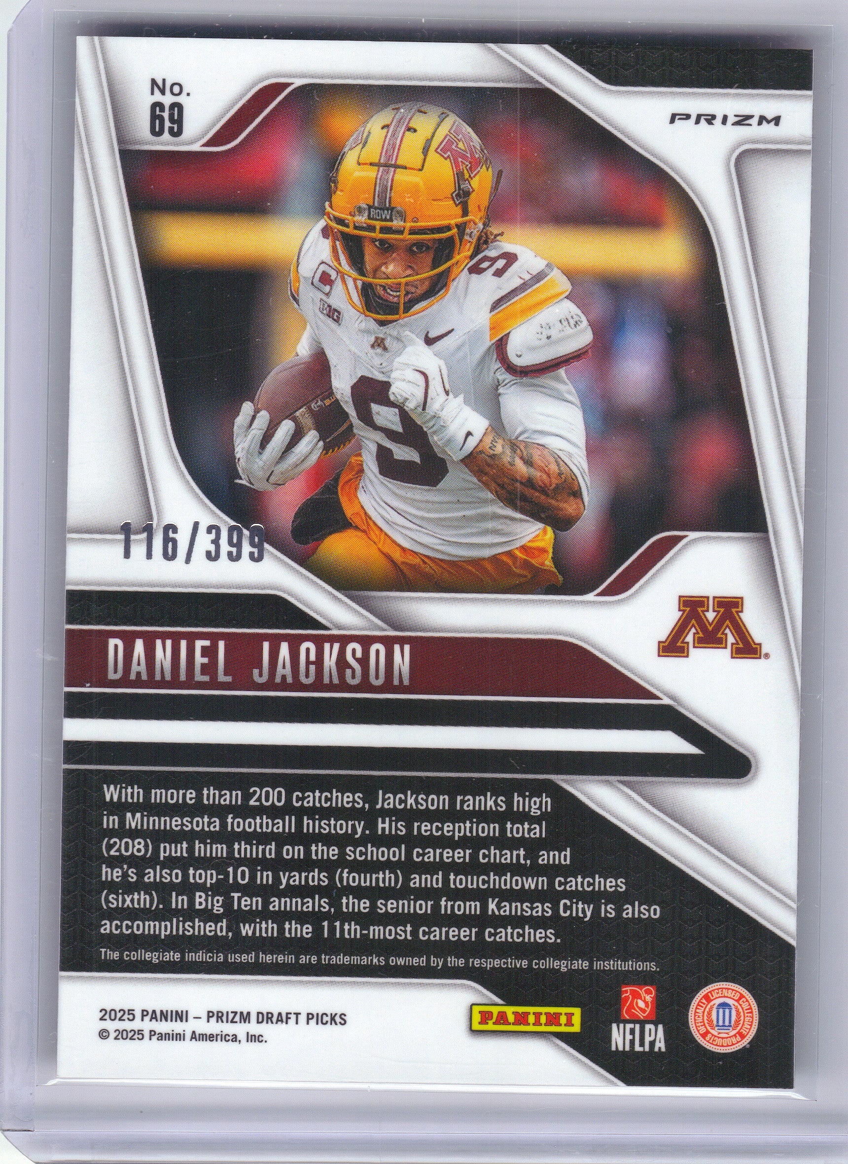 2025 Panini Prizm Draft Picks #69 Daniel Jackson Prizms Red #/399 Minnesota Golden Gophers SN