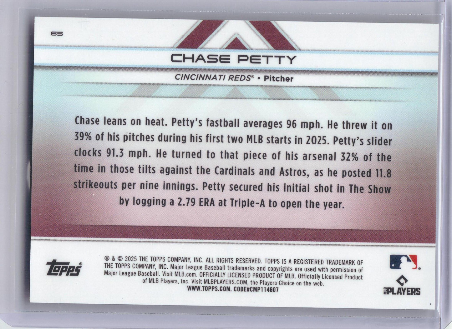 2025 Topps Transcendent Collection #65 Chase Petty Image Variations Orange Refractor #/25 Cincinnati Reds SN,RC