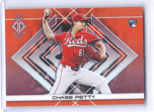 2025 Topps Transcendent Collection #65 Chase Petty Image Variations Orange Refractor #/25 Cincinnati Reds SN,RC
