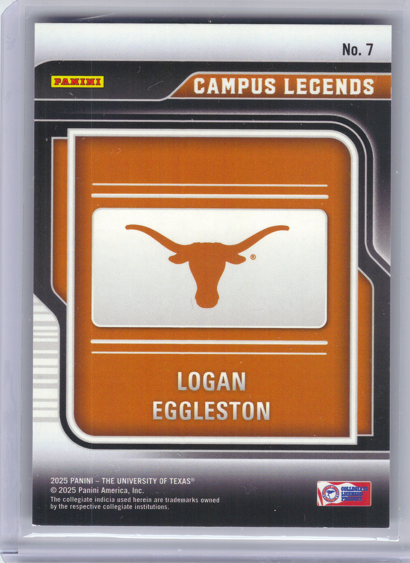 2025 Panini NIL Texas Longhorns #7 Logan Eggleston Campus Legends Swirl #/199 Texas Longhorns SN